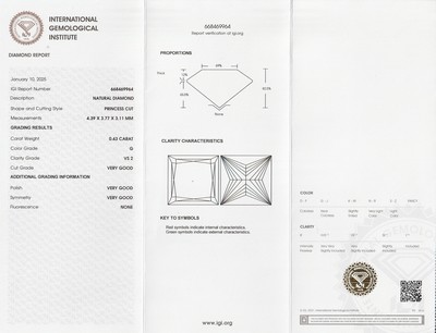 26986094b - Loser Diamant im Princess-Cut ca. 0.43 ct feines Weiß(G)/vs2, ca. 4.39 x 3.77 x ...
