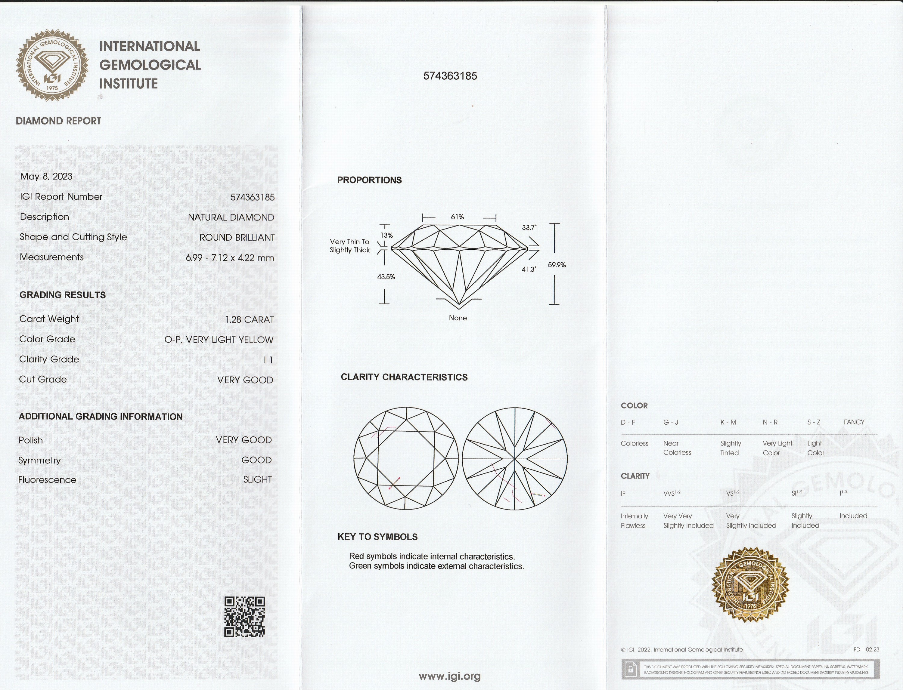 Detail b: Loser Brillant ca. 1.28 ct very light Yellow (O-P)/p1, ca. 6.99 x 7.12 x 4.22 mm, IGI Expertise anbei, verschweißt