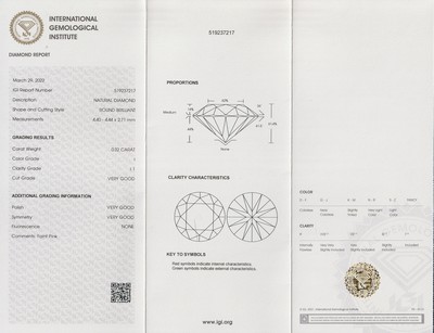 26986102b - Loser Brillant ca. 0.32 ct l.get.Weiß(I)/p1, ca. 4.40 x 4.44 x 2.71 mm, IGI ...