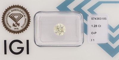 Image 26986104 - Loser Brillant ca. 1.28 ct very light Yellow (O-P)/p1, ca. 6.99 x 7.12 x 4.22 mm, IGI ...