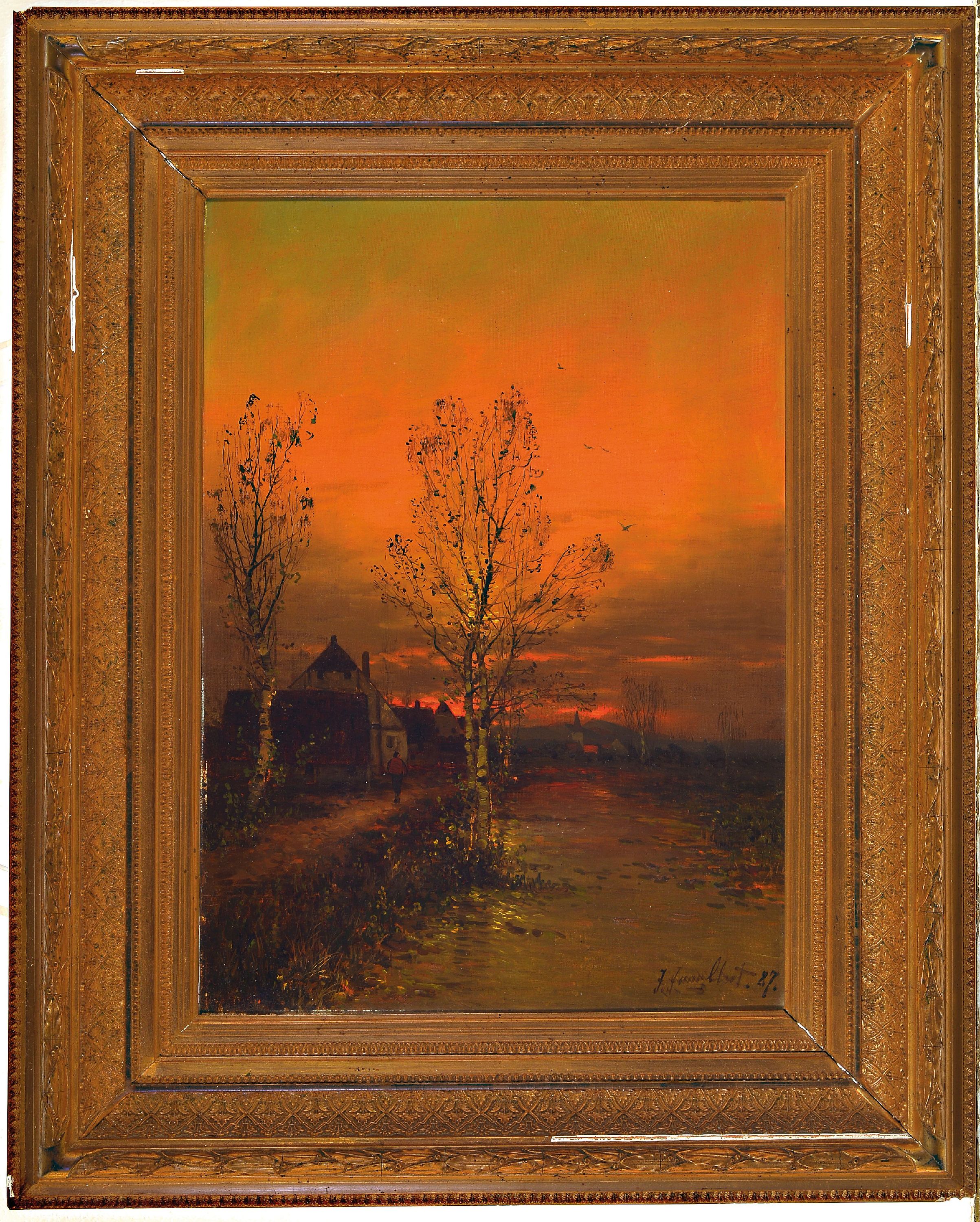 Detail k: Johann Jungblut,1860 Saarburg - 1912 Düsseldorf, zwei Pendants, Winter- und Sommerlandschaft in der Dämmerung, Öl/Lwd, signiert, ca. 46.5 x 34 cm, ...