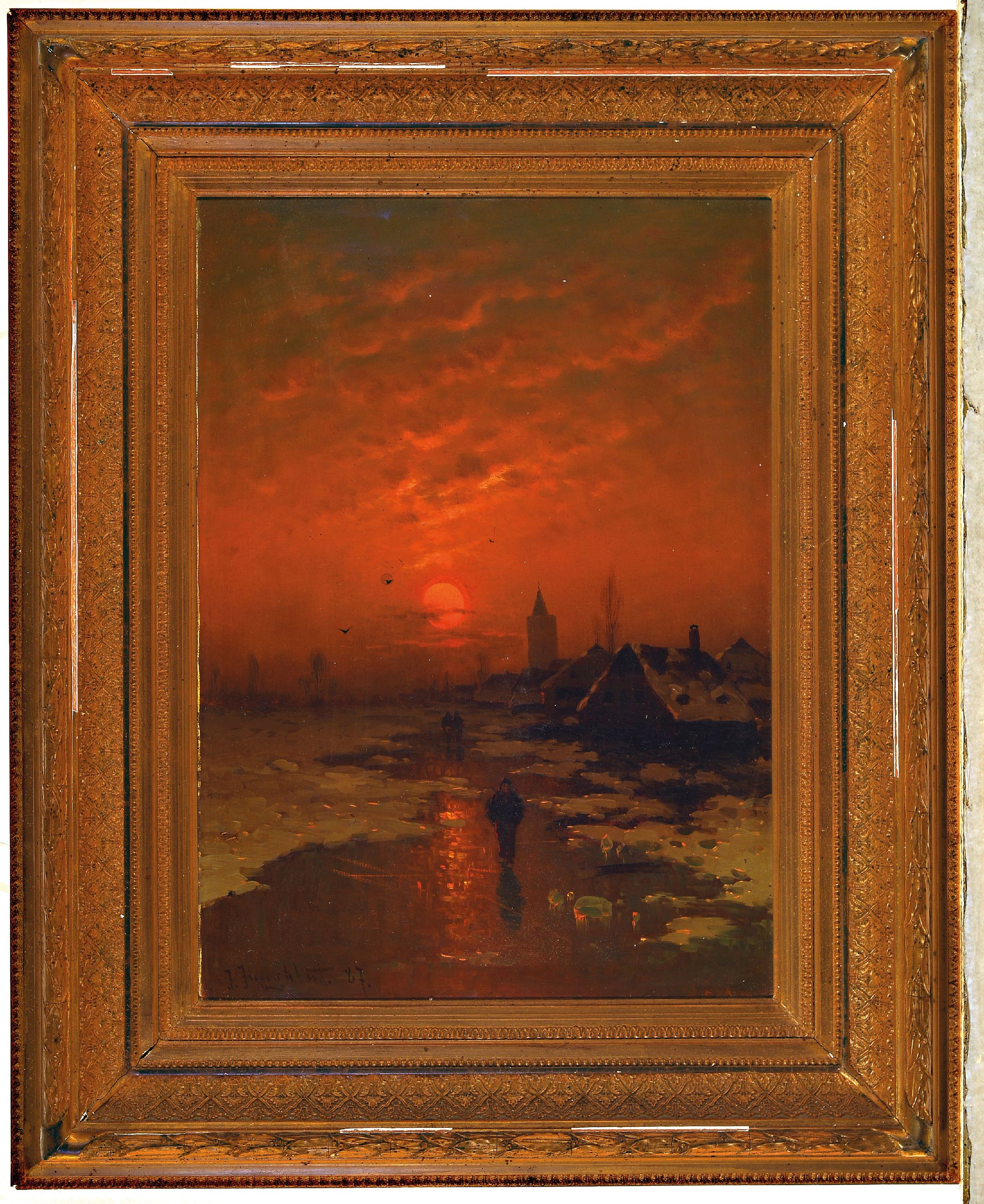 Detail l: Johann Jungblut,1860 Saarburg - 1912 Düsseldorf, zwei Pendants, Winter- und Sommerlandschaft in der Dämmerung, Öl/Lwd, signiert, ca. 46.5 x 34 cm, ...