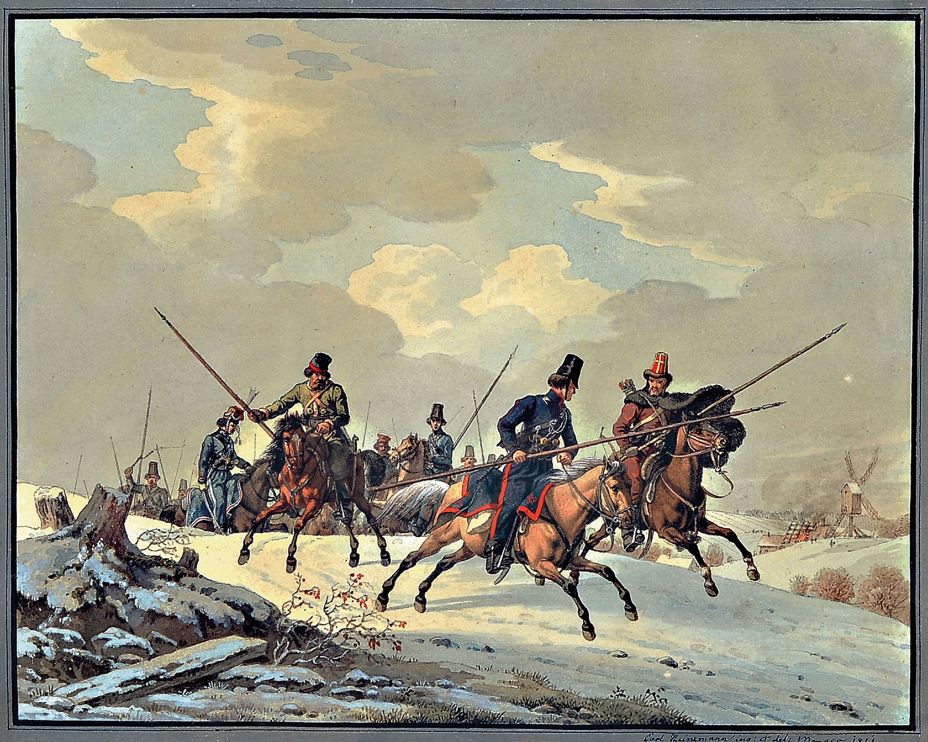 Image 26986398 - Carl Friedrich Heinzmann, 1795-1846, zwei aquarellierte Stiche, 1x Winterlandschaft mit ...