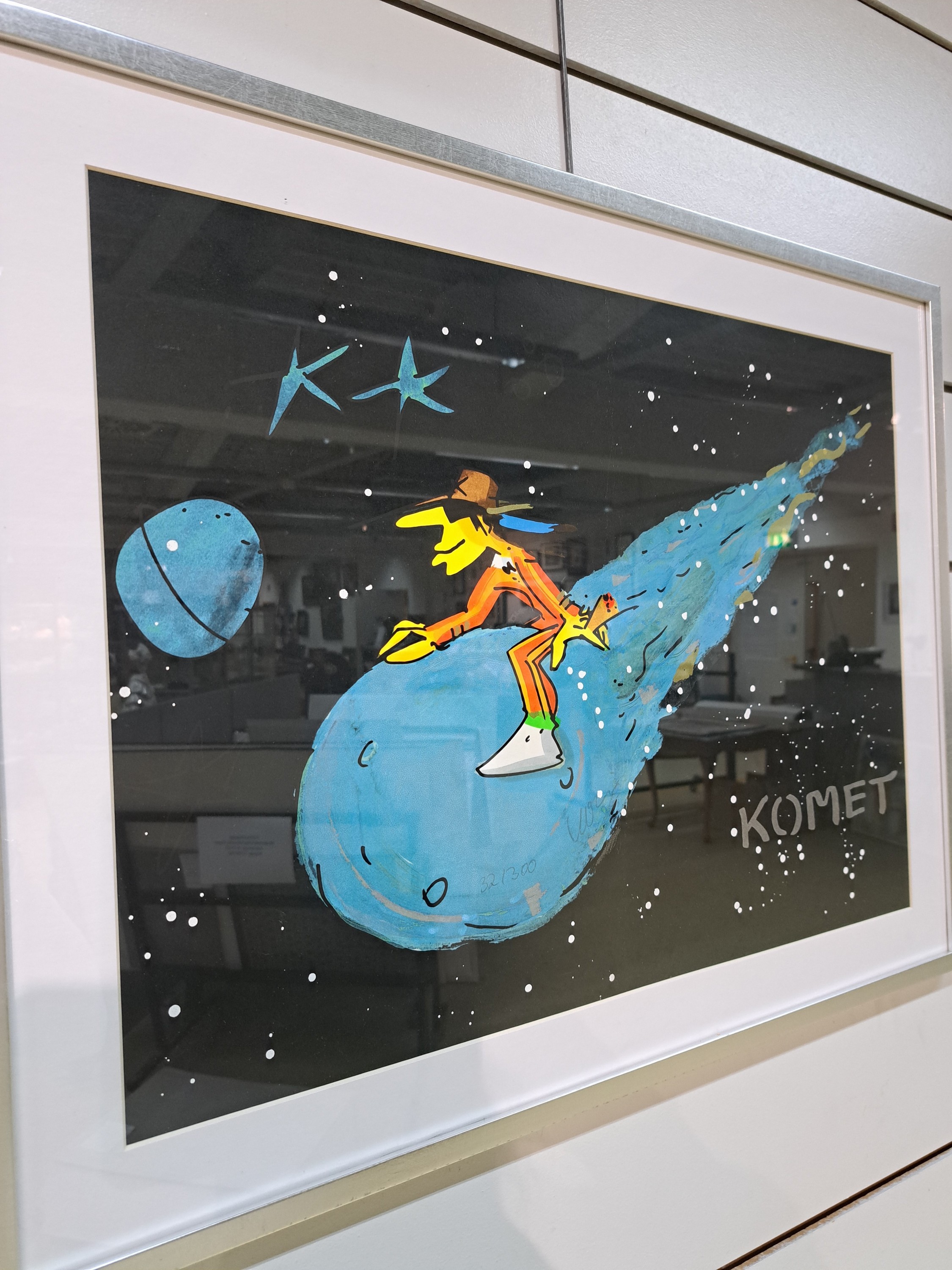 Detail l: Udo Lindenberg,geb. 1946, Komet 2023, Multiple/Grafik, 32/300, handsigniert, unter Glas, Rahmen, PP., ca. 40.5 x 55 cm, Rahmen, Knickspuren