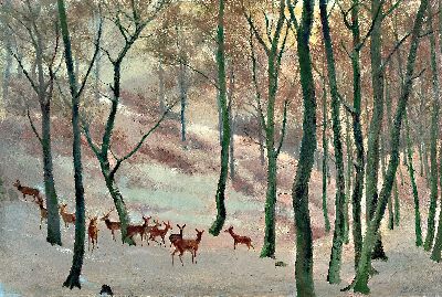 Image Karl Lotze, 1892-1972, Winterwald mit Rehen, rechts unten signiert und datiert 1935, ...