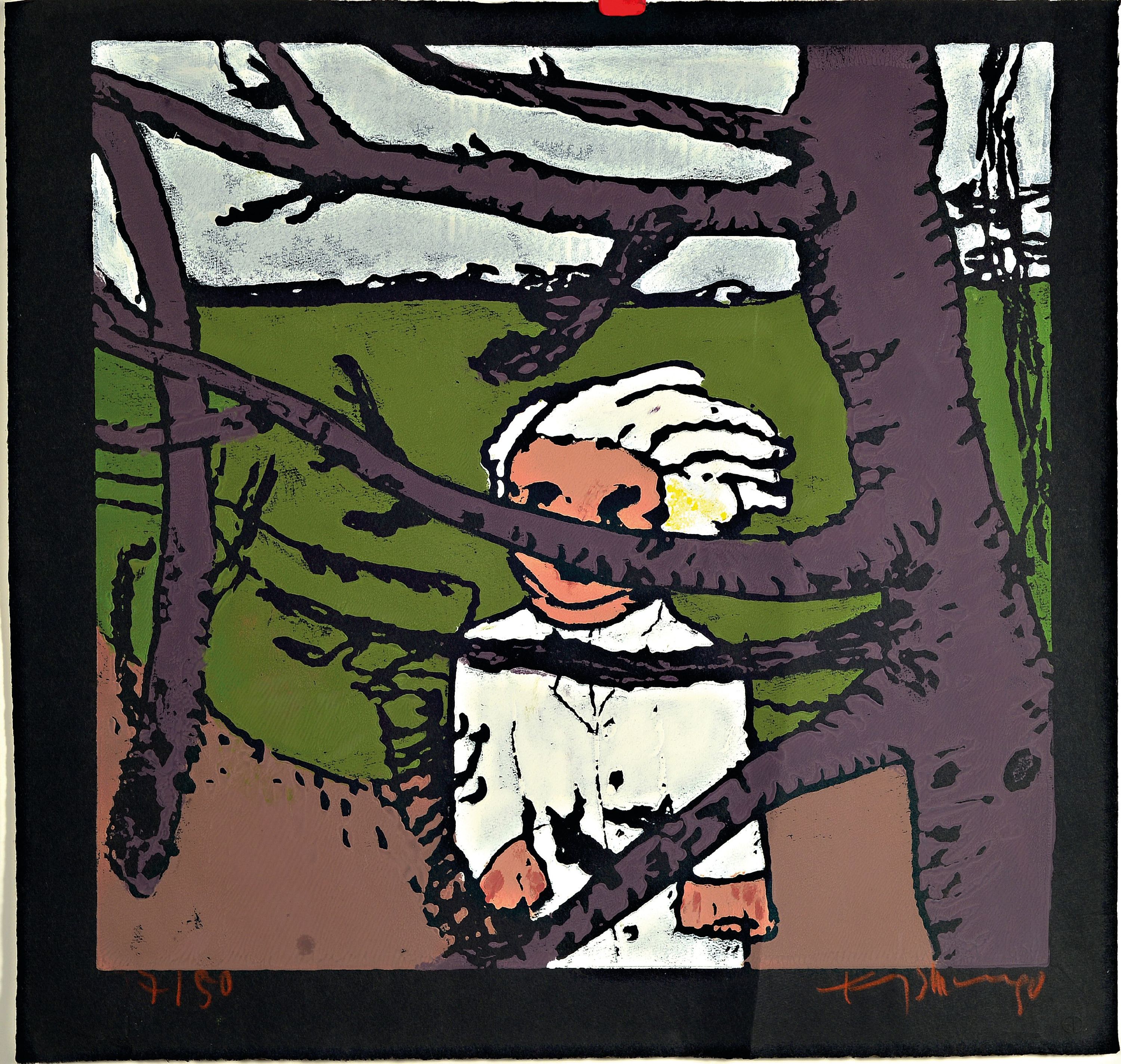 Detail k: Klaus Fussmann,geb. 1938, J.F. auf Quisnis, 1990, Farblinolschnitt, num. 7/50, handsigniert, ca. 48 x 50 cm, am Rand l. geknickt bzw. kl. Riß am Rand