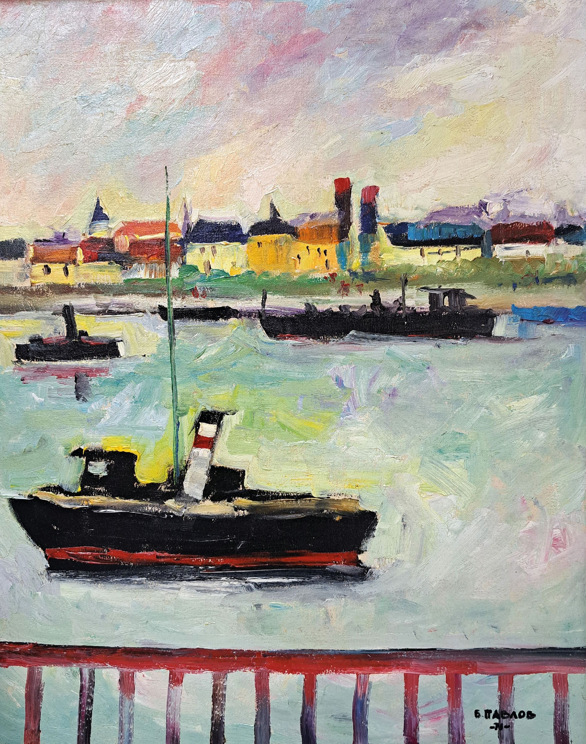 Detail k: Boris Pavlov, 1928 Belvas-Lettland-2005 Frankreich, "Schiffe auf der Steine", handsign., dat. 1971, verso klebeetikett mit Nachlassnummer, ...