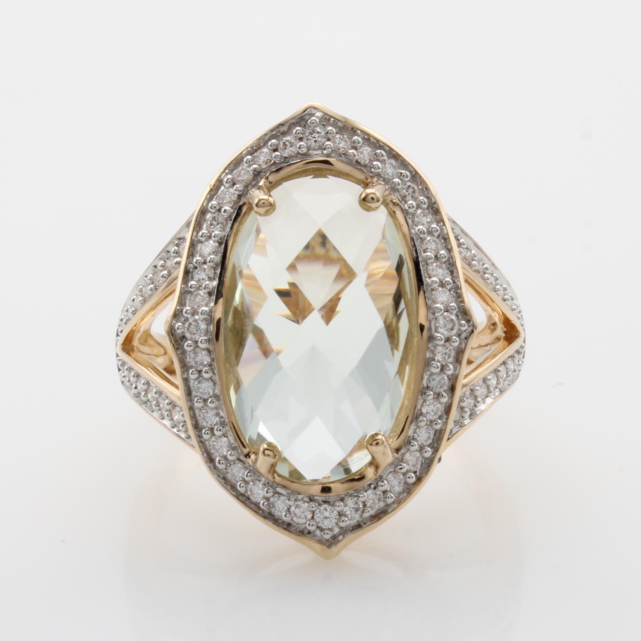 Image 26986814 - Ring mit Quarz und Brillanten, RG 585/000, ovaler, hellgrüner Quarz ca. 5.85 ct, Brill. ...