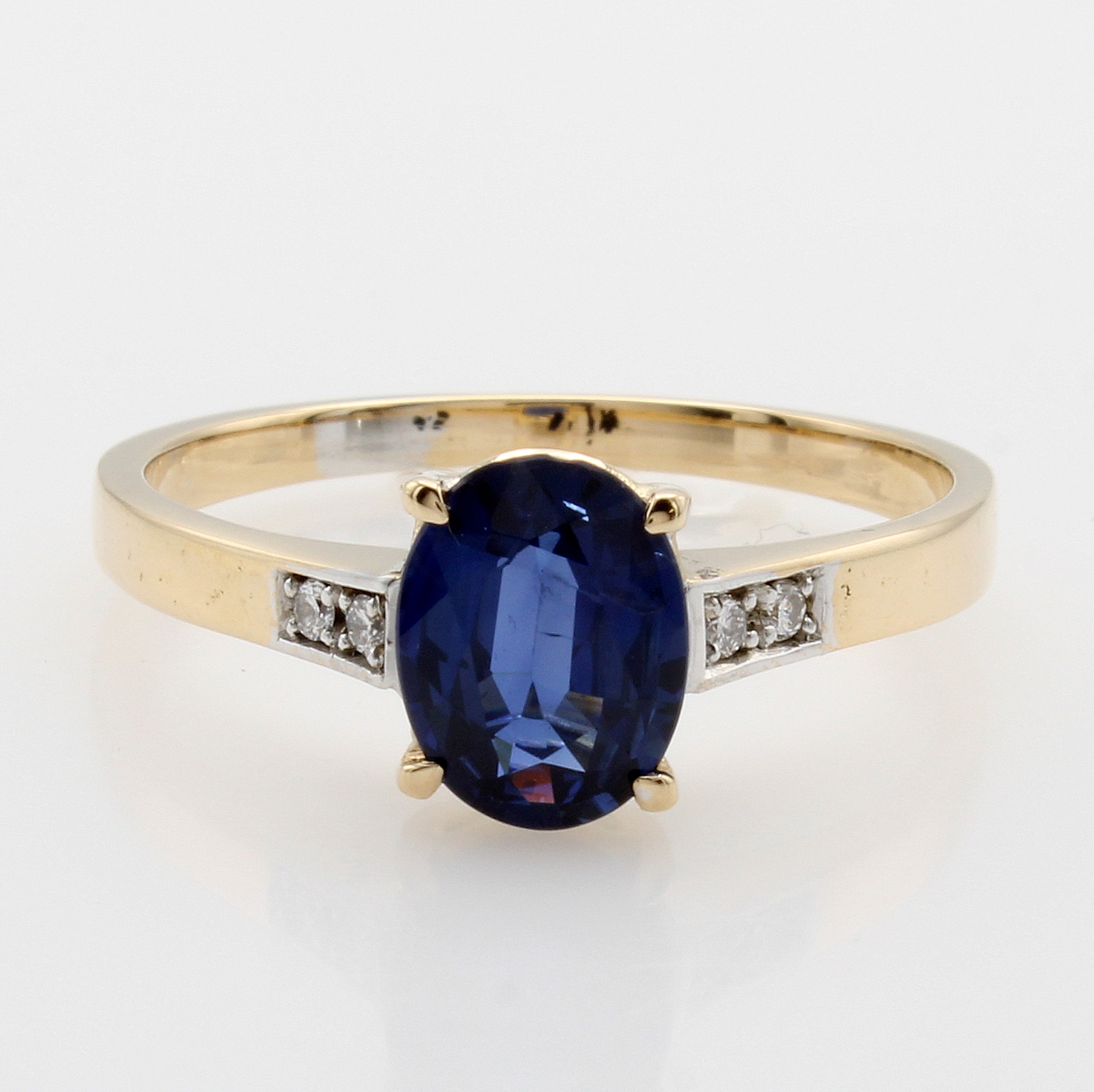 Image 26986854 - Ring mit Saphir und Brillanten, GG 585/000, ovaler Saphir in Krappenfassung ca. 1.35 ct, ...