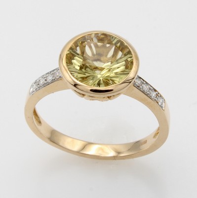 26986851a - Ring mit Lemoncitrin und Brillanten, RoséG 585/000, Lemoncitrin (beh.) im Sunlight-Cut ...