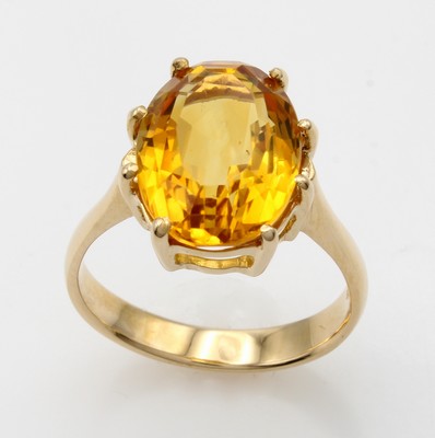 26986853a - Ring mit Citrin, RoséG 585/000, ovaler Citrin in Krappenfassung ca. 5.76 ct, RW ca. 55 ...