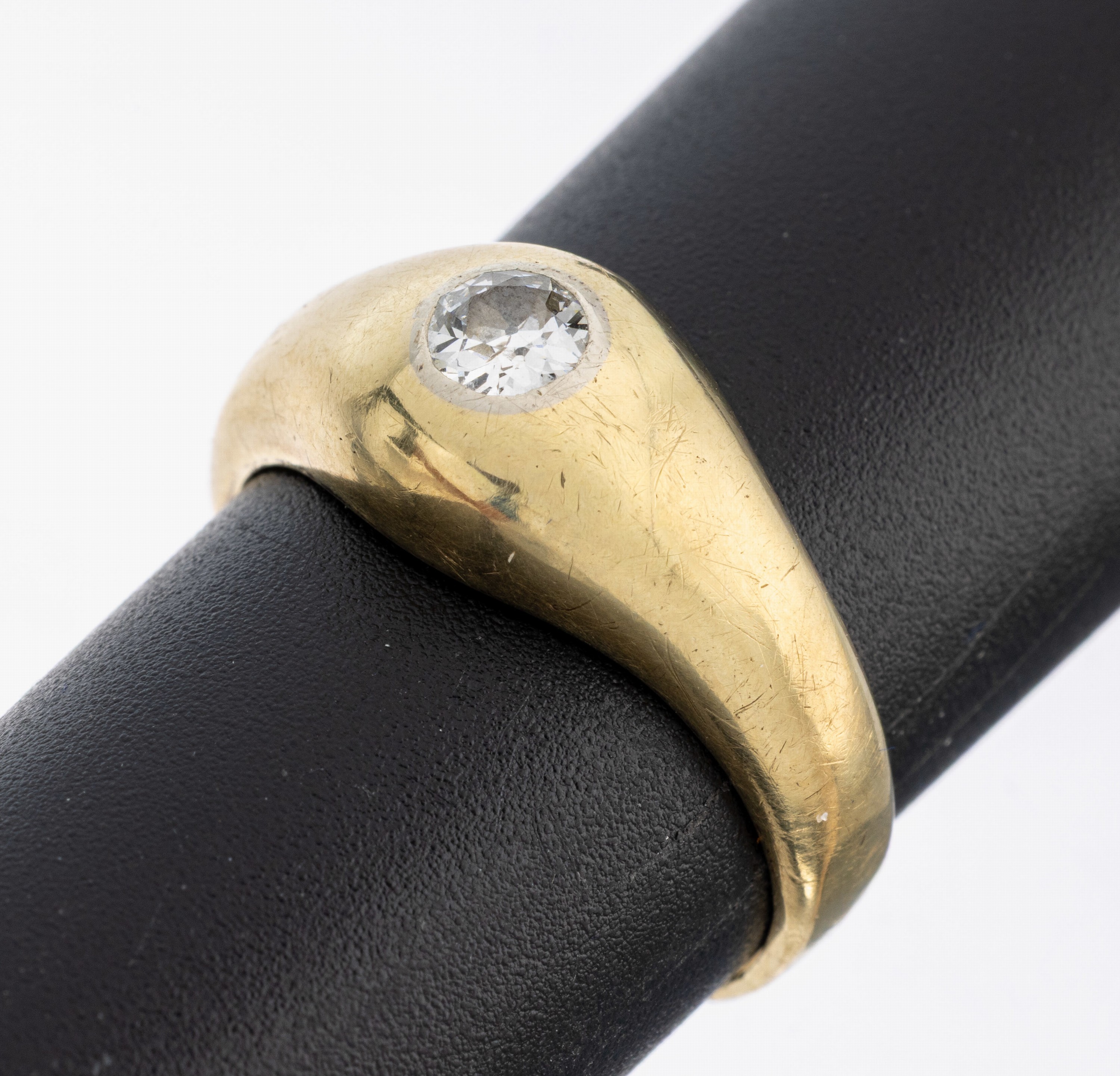14 kt Gold Diamant-Ring, GG 585/000, Altschliffdiamant ca. 0.30 ct Weiß/p1, RW 57, ca. 5.5 g, Hersteller Wilhelm Müller/Schwäbisch Gmünd