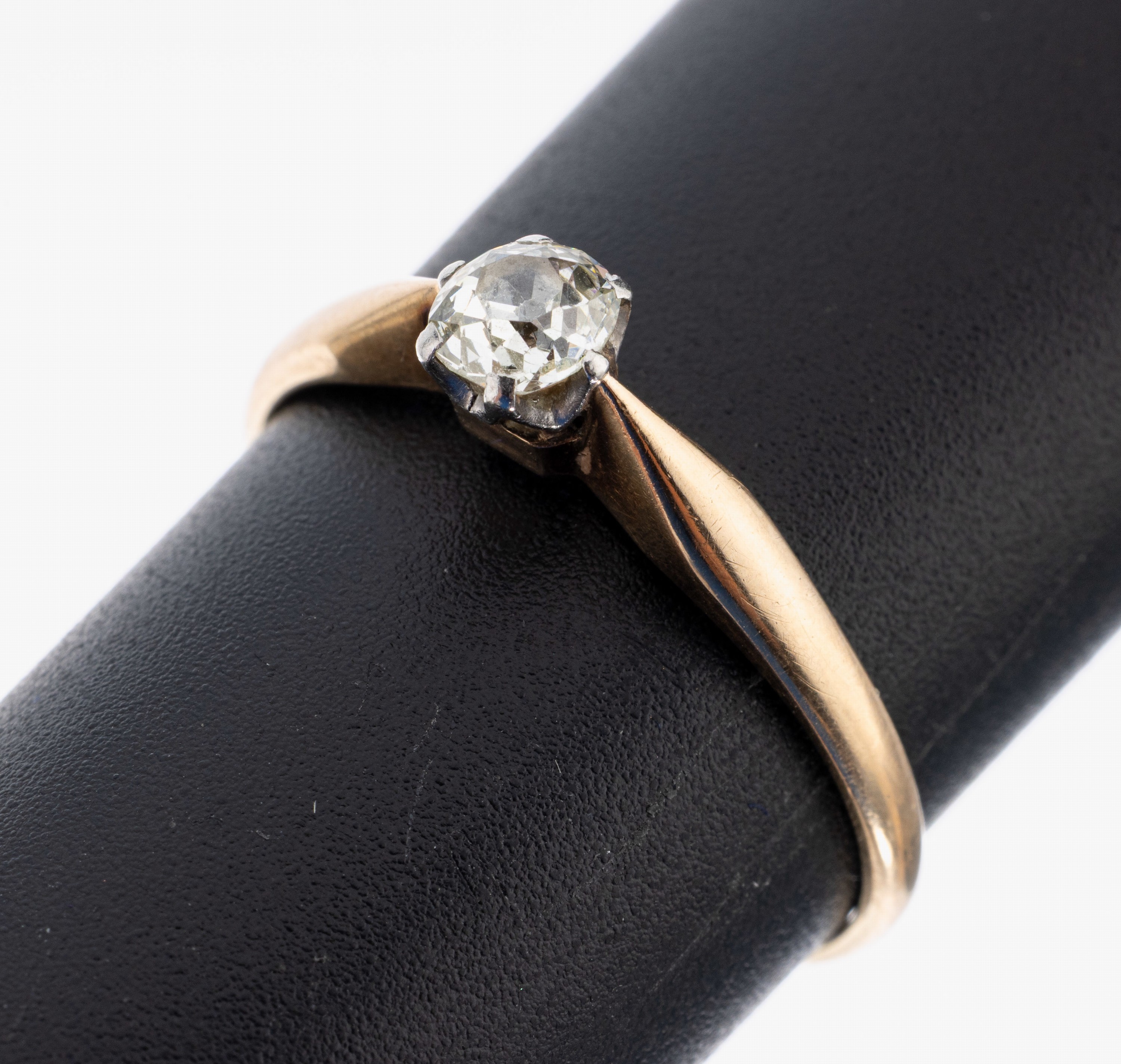 14 kt Gold Diamant-Ring, um 1900, GG 585/000, Altschliffdiamant ca. 0.30 ct Weiß/p, RW 60, ca. 2.2 g