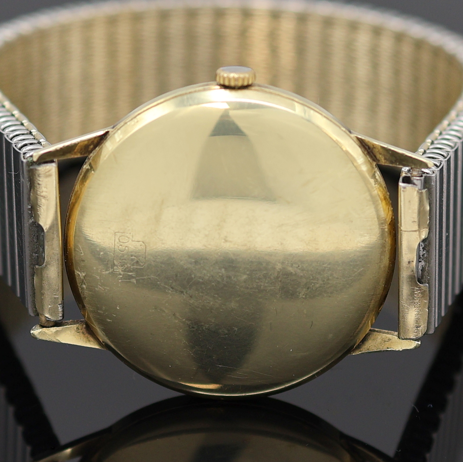 Detail e: EPPO Herrenarmbanduhr in GG 585/000, Deutschland um 1965, Automatik, 2-tlg. Geh., Boden aufgedr., silb. Zifferbl., gold. Indizes u. Zeiger, ...