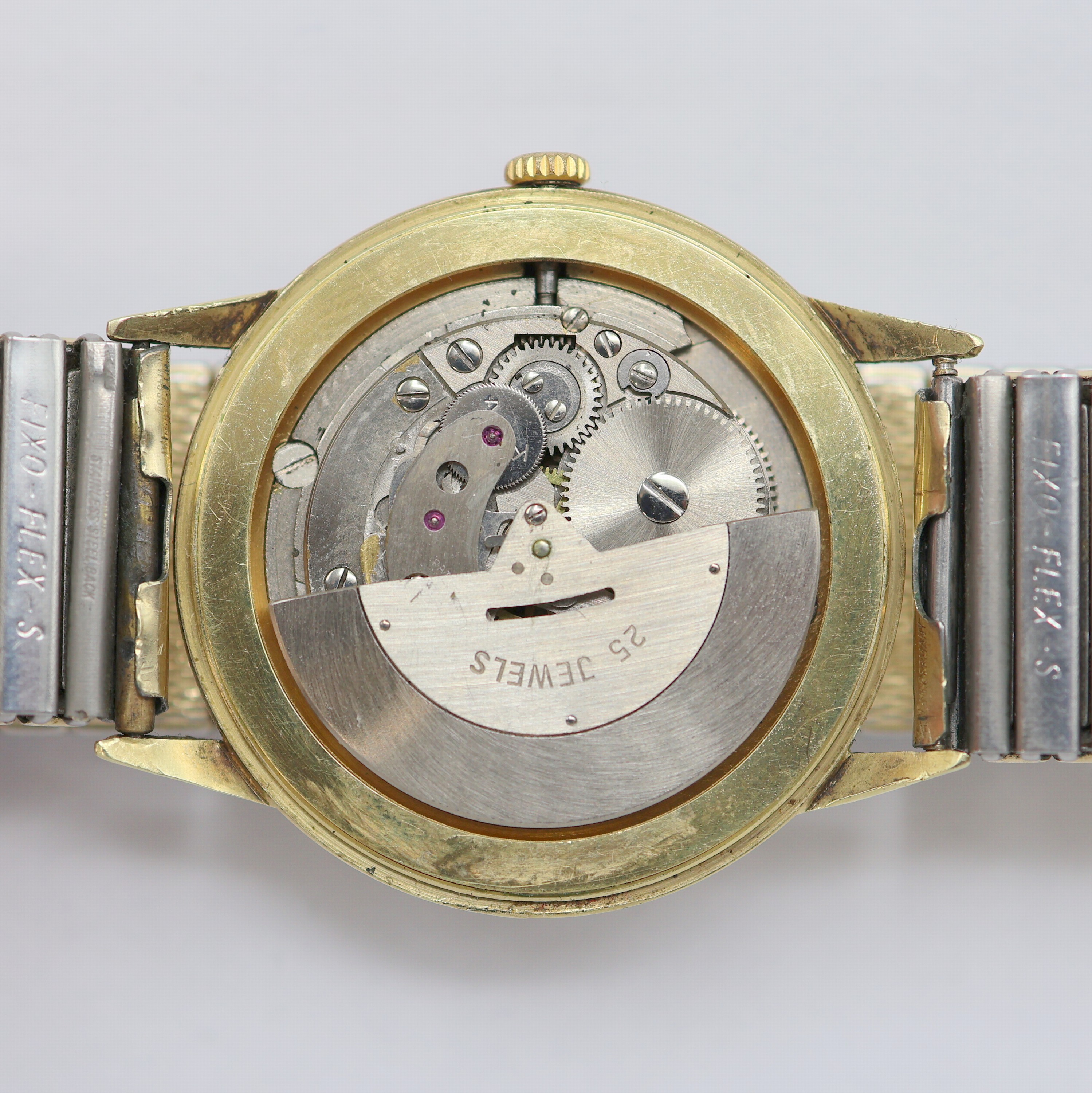 Detail f: EPPO Herrenarmbanduhr in GG 585/000, Deutschland um 1965, Automatik, 2-tlg. Geh., Boden aufgedr., silb. Zifferbl., gold. Indizes u. Zeiger, ...