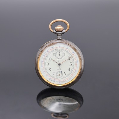 Image OMEGA Taschenchronograph in brüniertem Stahlgehäuse, Schweiz um 1910, offenes Geh. ...