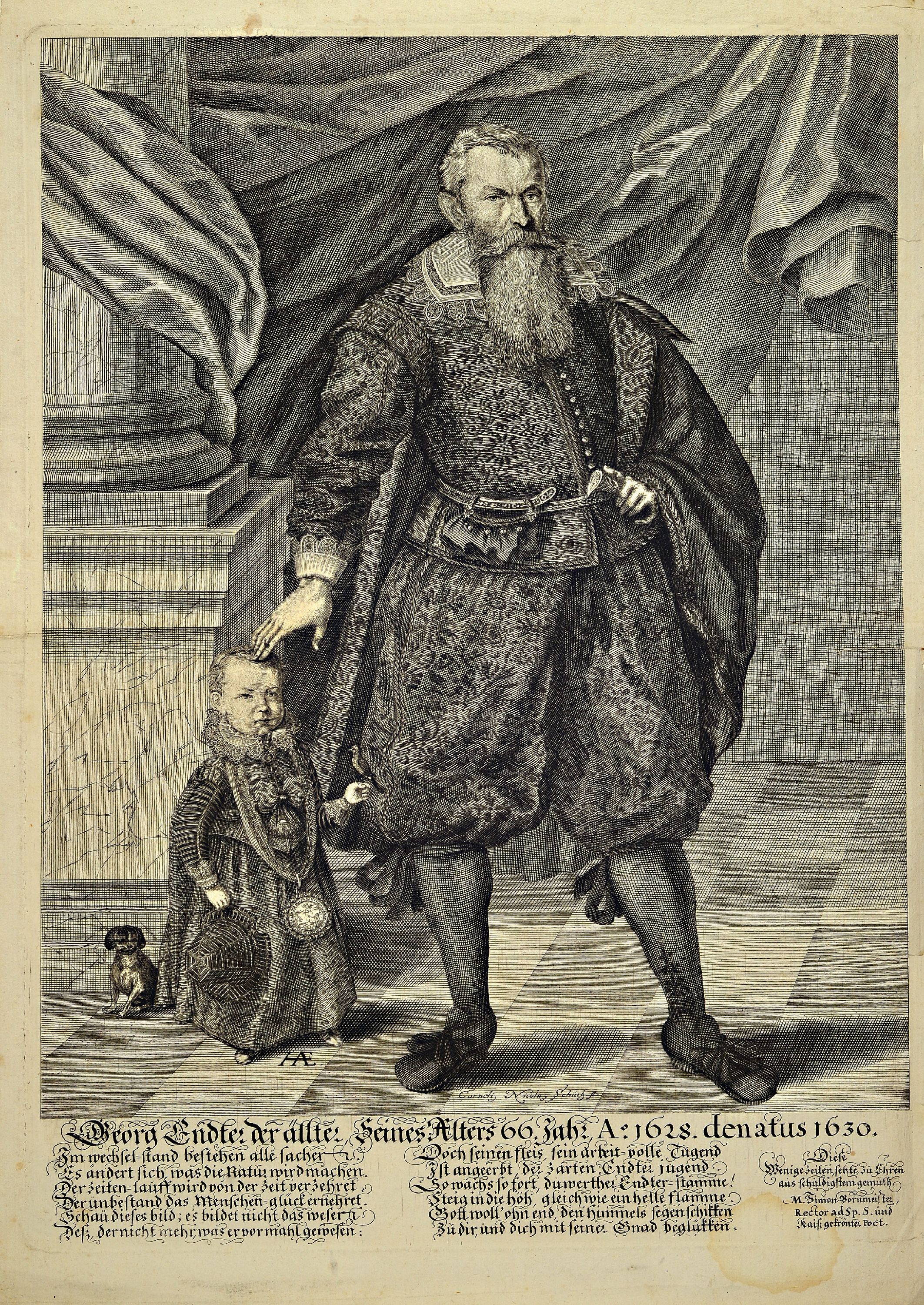 Detail a: 5 alte Stiche: Porträt des Georg Endter der ältere und des Johann Andreas Endter, gestochen Cornelius Nicolaus Schurz, um 1655 wasserfleckig und ...