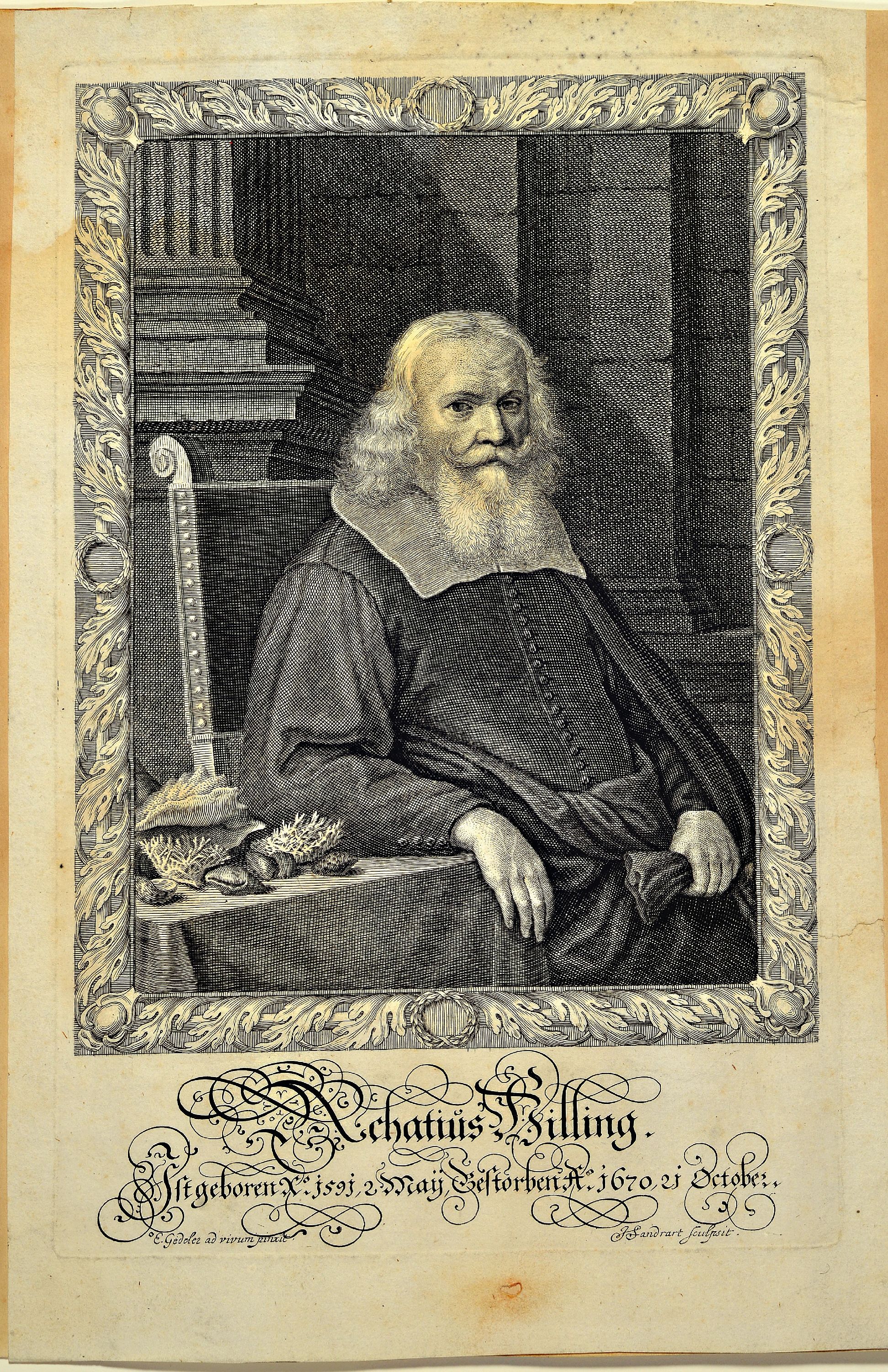 Detail k: 5 alte Stiche: Porträt des Georg Endter der ältere und des Johann Andreas Endter, gestochen Cornelius Nicolaus Schurz, um 1655 wasserfleckig und ...