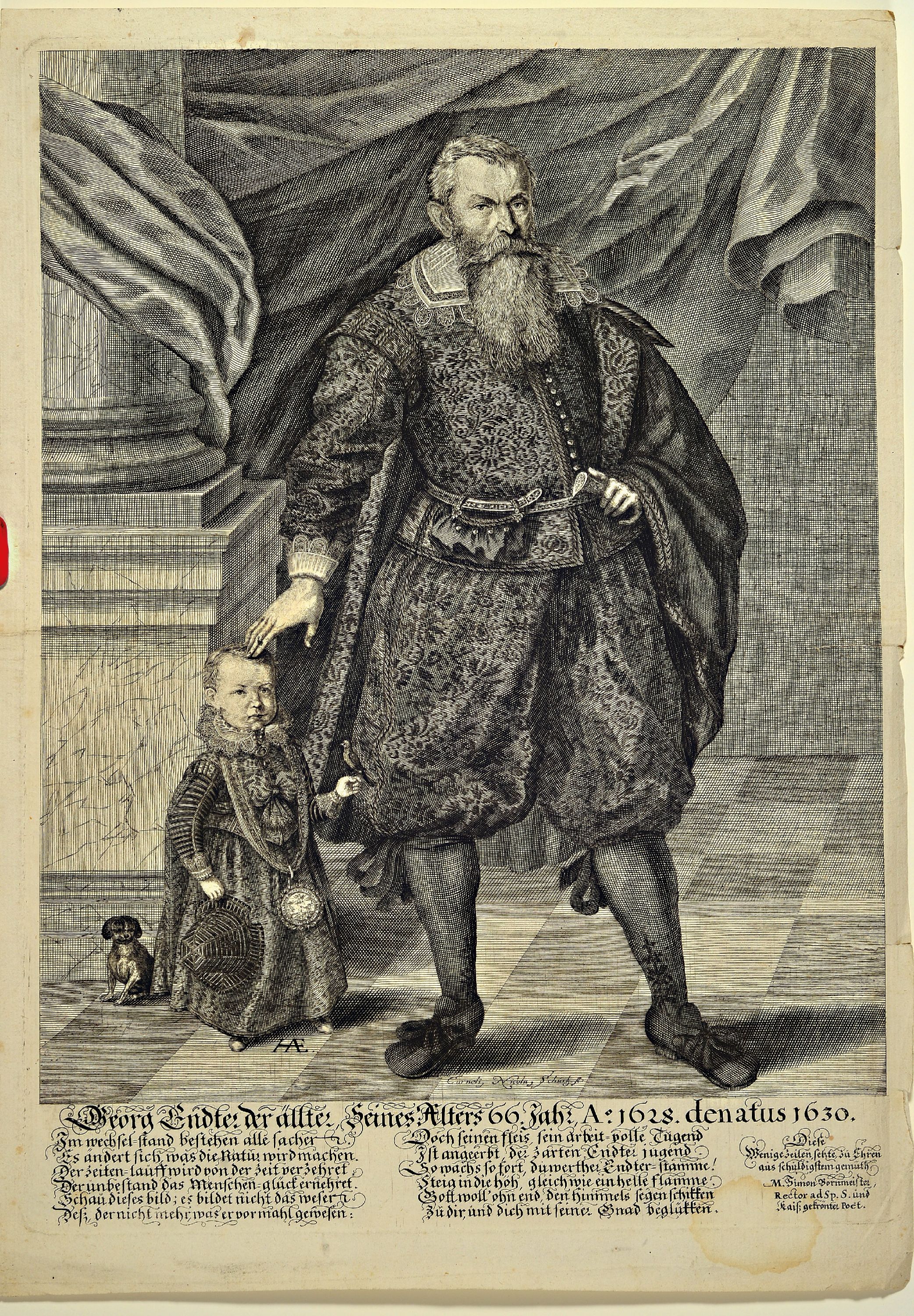 Detail l: 5 alte Stiche: Porträt des Georg Endter der ältere und des Johann Andreas Endter, gestochen Cornelius Nicolaus Schurz, um 1655 wasserfleckig und ...