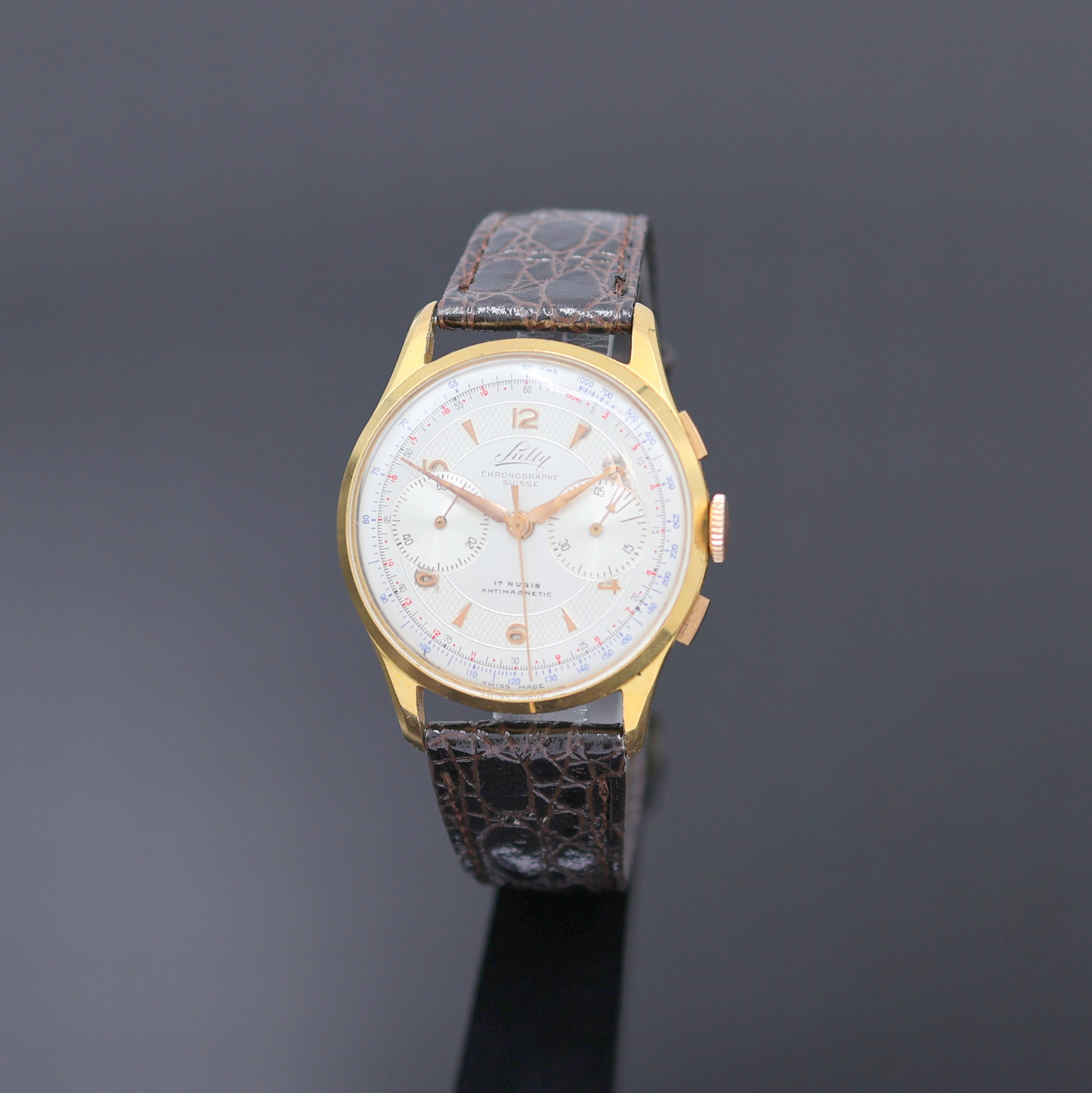 Image 26987017 - SULLY Chronographe Suisse vergoldeter Armbandchronograph, Schweiz um 1945, Handaufzug, ...