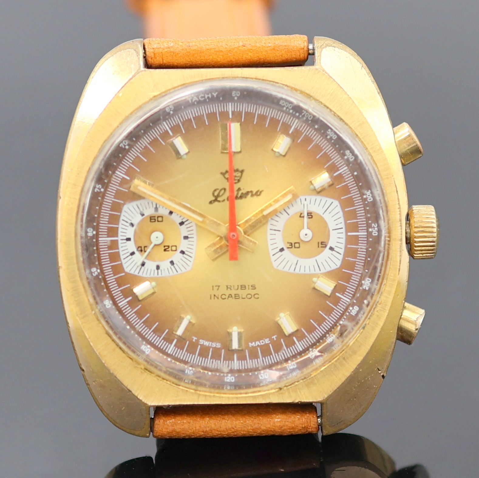 Detail b: LANCO / LATINO 2 Herrenchronographen Kaliber Valjoux 7733, Schweiz um 1970, Handaufzug, 2-tlg. Geh. m. verschr. Stahlboden, 1) LANCO, verchr. Geh. ...