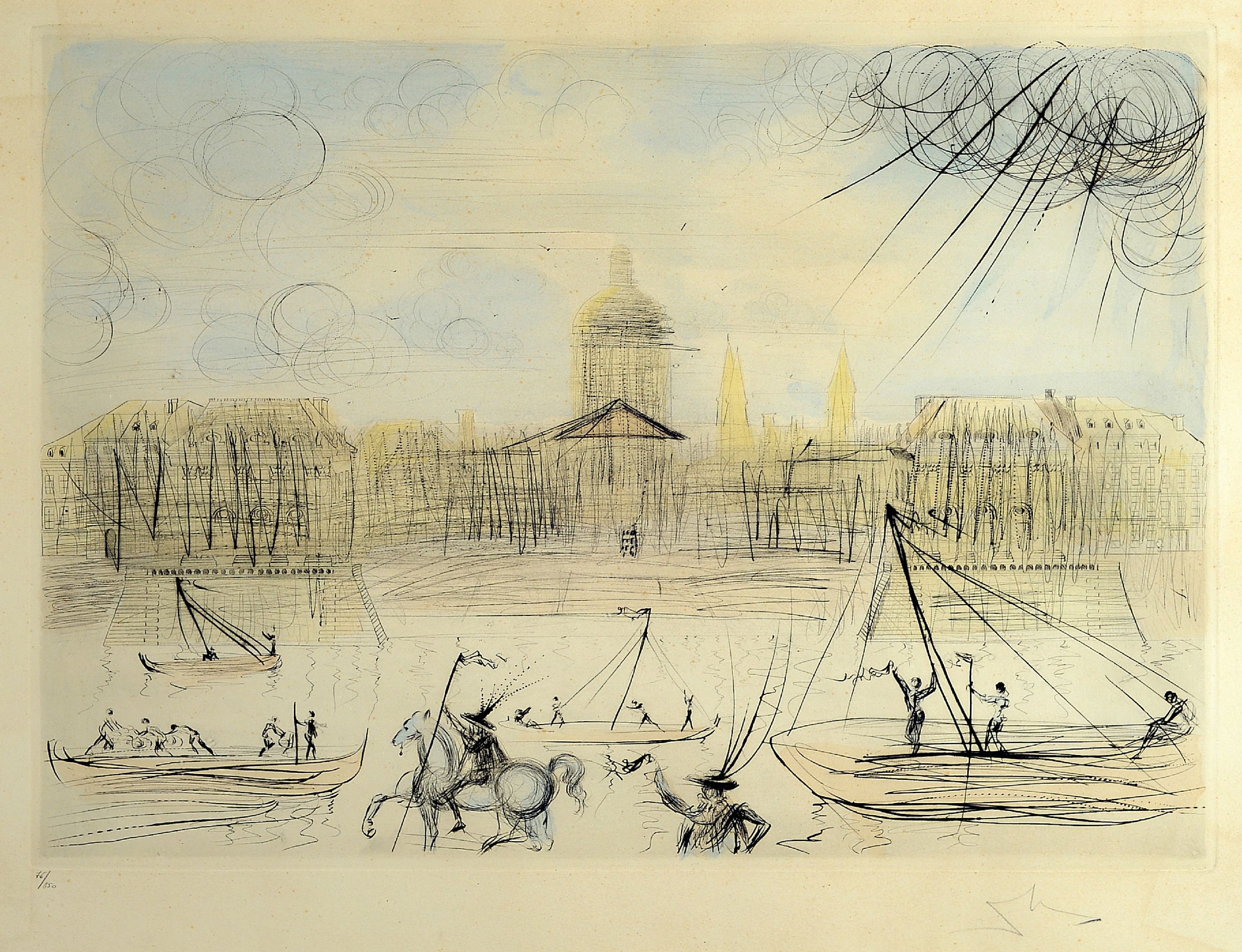 Salvador Dali, 1904-1989, "L'Academie de Paris", 1971, Radierung auf Bütten, Ed. 76/250 handsigniert, Platte 42,5x59,5 cm, unter Glas ...