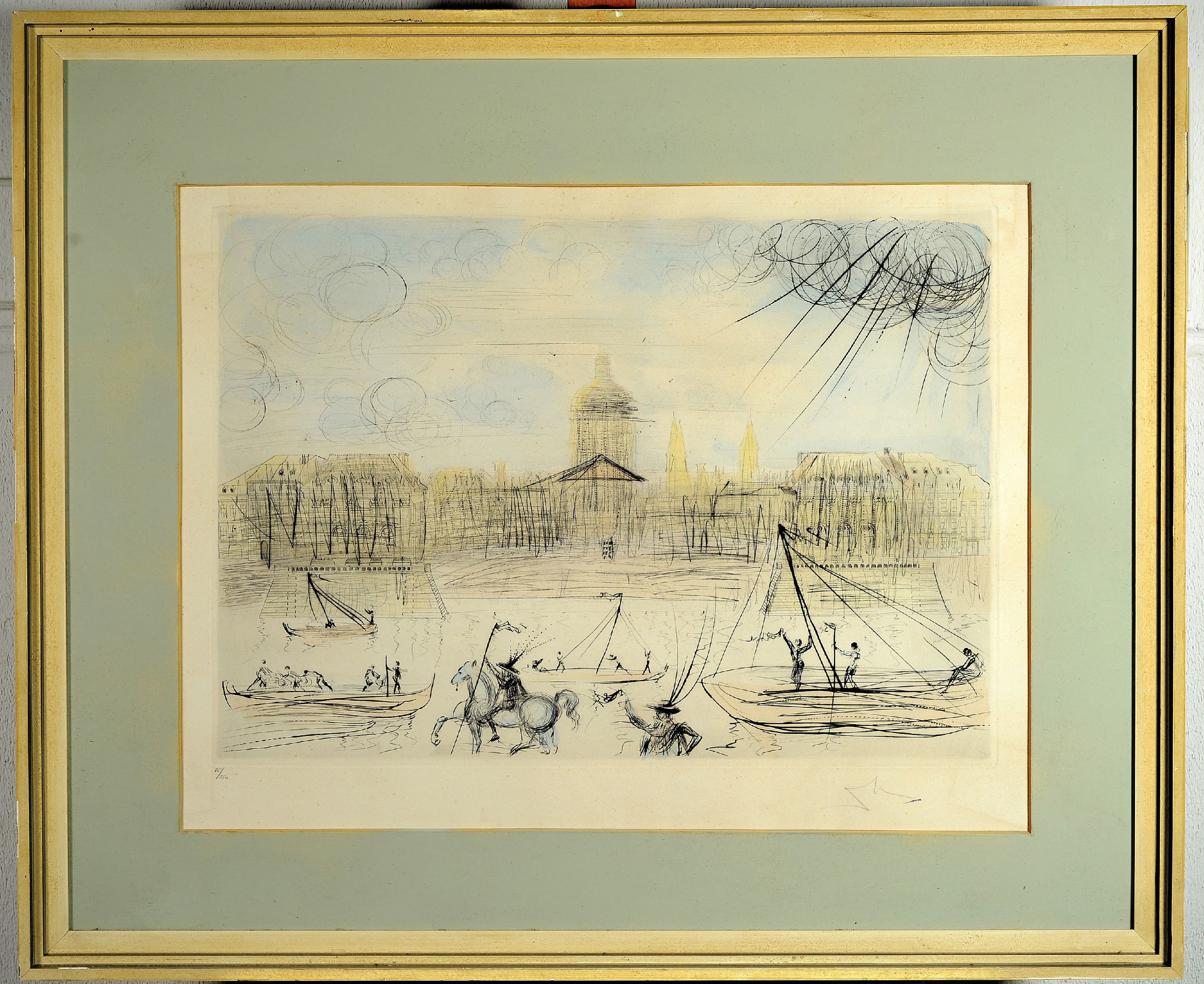 Detail k: Salvador Dali, 1904-1989, "L'Academie de Paris", 1971, Radierung auf Bütten, Ed. 76/250 handsigniert, Platte 42,5x59,5 cm, unter Glas ...