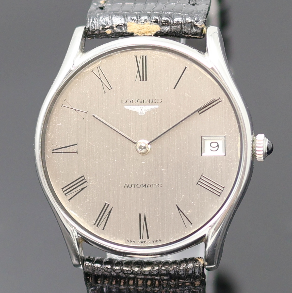 Detail a: LONGINES elegante Armbanduhr in Stahl Referenz 4184, Schweiz um 1980, Automatik, 2-tlg. Geh., Boden aufgedr., stahl-graues Zifferbl., feine röm. ...