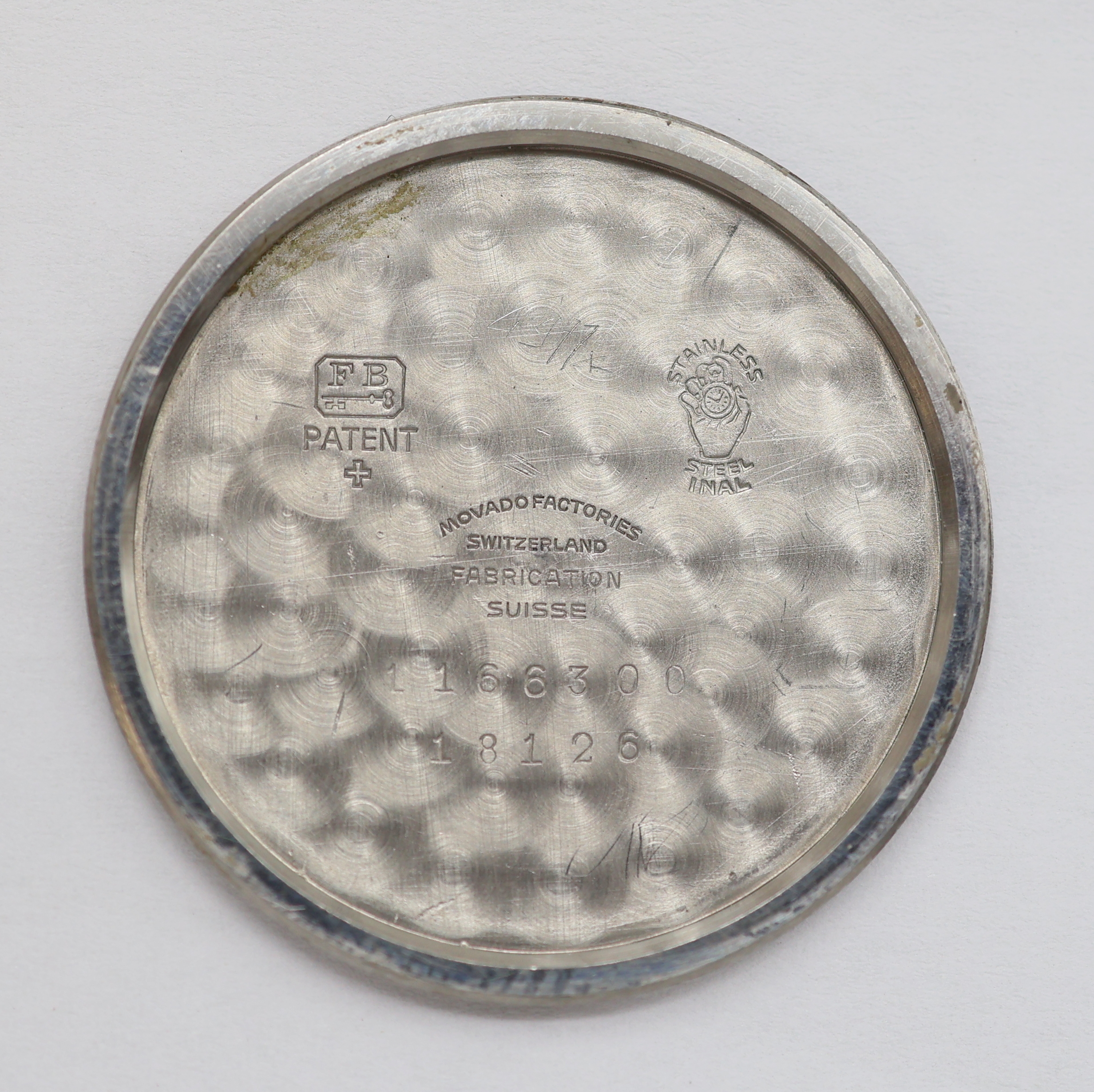 Detail h: MOVADO Sport Herrenarmbanduhr in Stahl Referenz 18126, Schweiz um 1950, Handaufzug, verschr. F. BORGEL Geh., orig. Krone, silb. Zifferbl. m. arab. ...