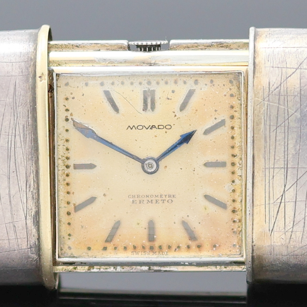 Detail a: MOVADO ERMETO Reiseuhr in Silber, Schweiz um 1938, Aufzug durch öffnen und schließen des Geh., glattes, 2-schaliges Geh., ehemals m. Leder bezogen, ...