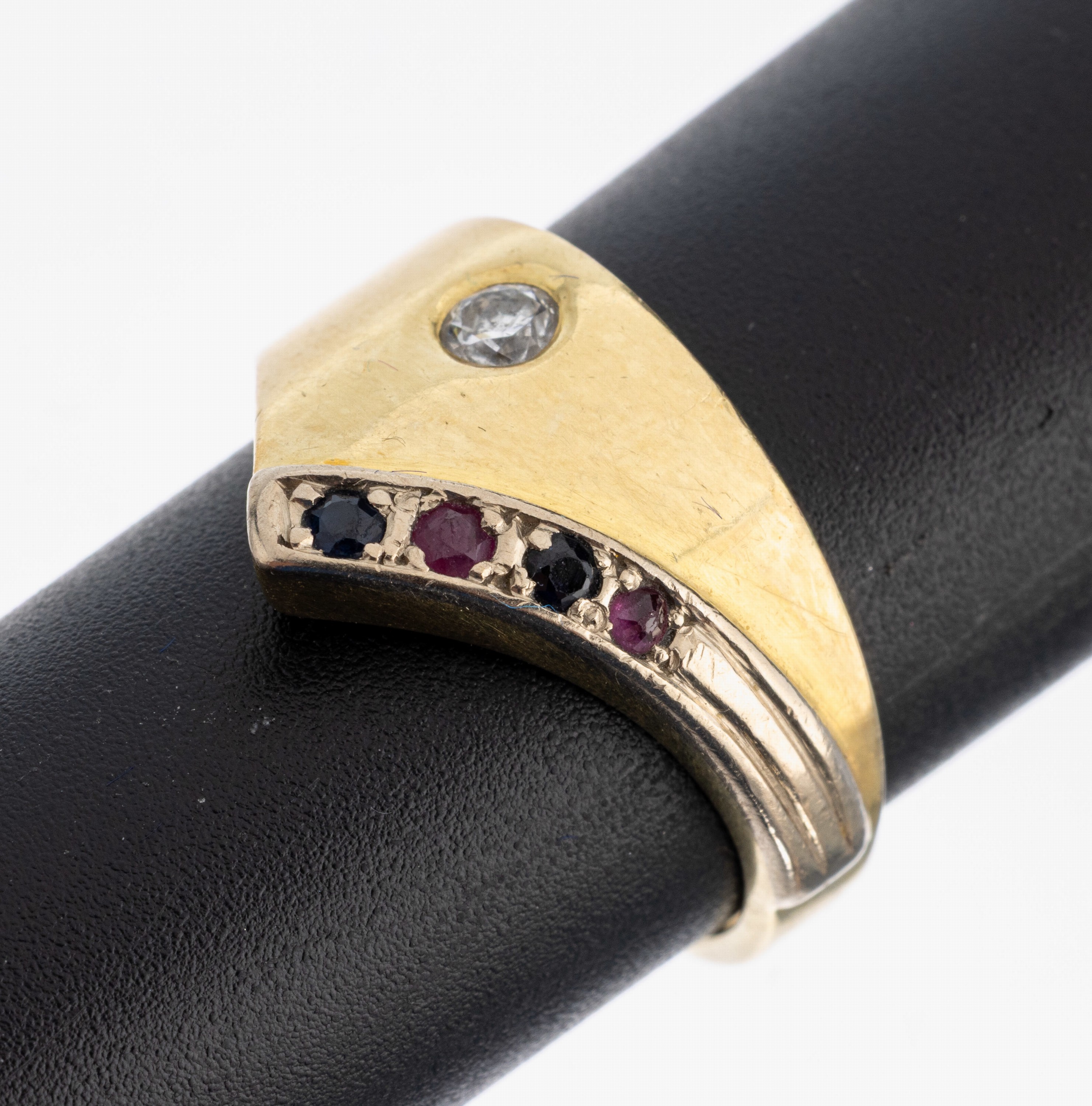 Image 26987079 - 14 kt Gold Brillant-Farbstein-Ring, GG 585/000, Brillant ca. 0.10 ct Weiß/si, 2 ...