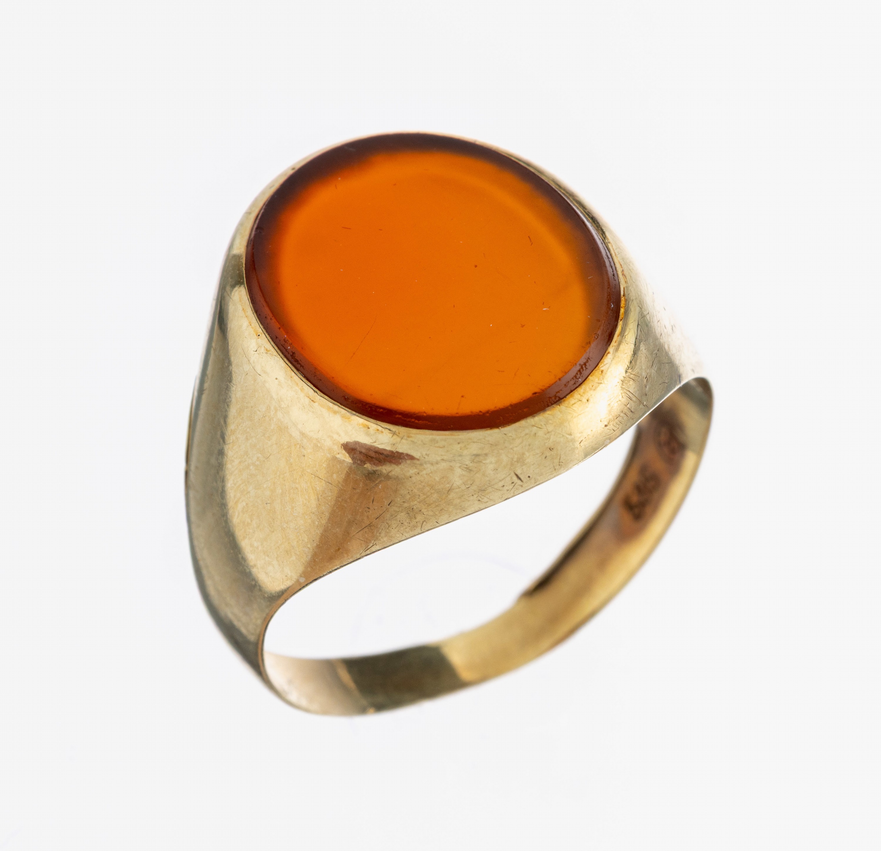 14 kt Gold Karneol-Siegelring, GG 585/000, ovale Karneol-Platte frei, RW 59, ca. 4.6 g