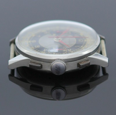 26987010b - MOBILIA Schaltradchronograph in Stahl, Schweiz um 1945, Handaufzug, 3-tlg. Geh., Boden ...