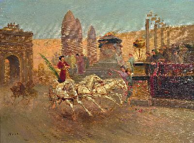 Image J. Bernard, Pseudonym des Hans Zatzka, 1859-1945 Wien, Wagenrennen im antiken Rom, ...