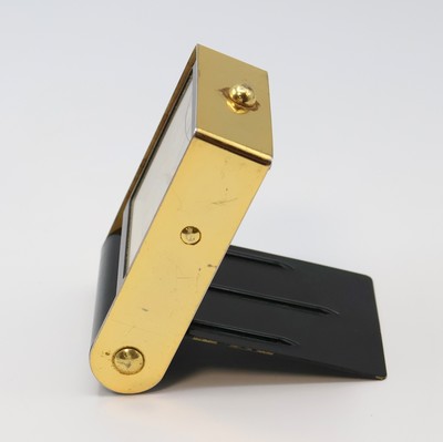 26987084a - JAEGER 2-Tage Reisewecker, Schweiz um 1950, Messinggeh. schwarz lack. berieb., z. T. ...