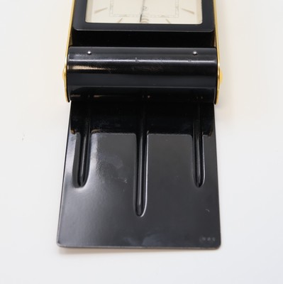 26987088d - JAEGER 2-Tage Reisewecker, Schweiz um 1950, schwarz lack. Geh., z. T. verg., aufstellbar ...