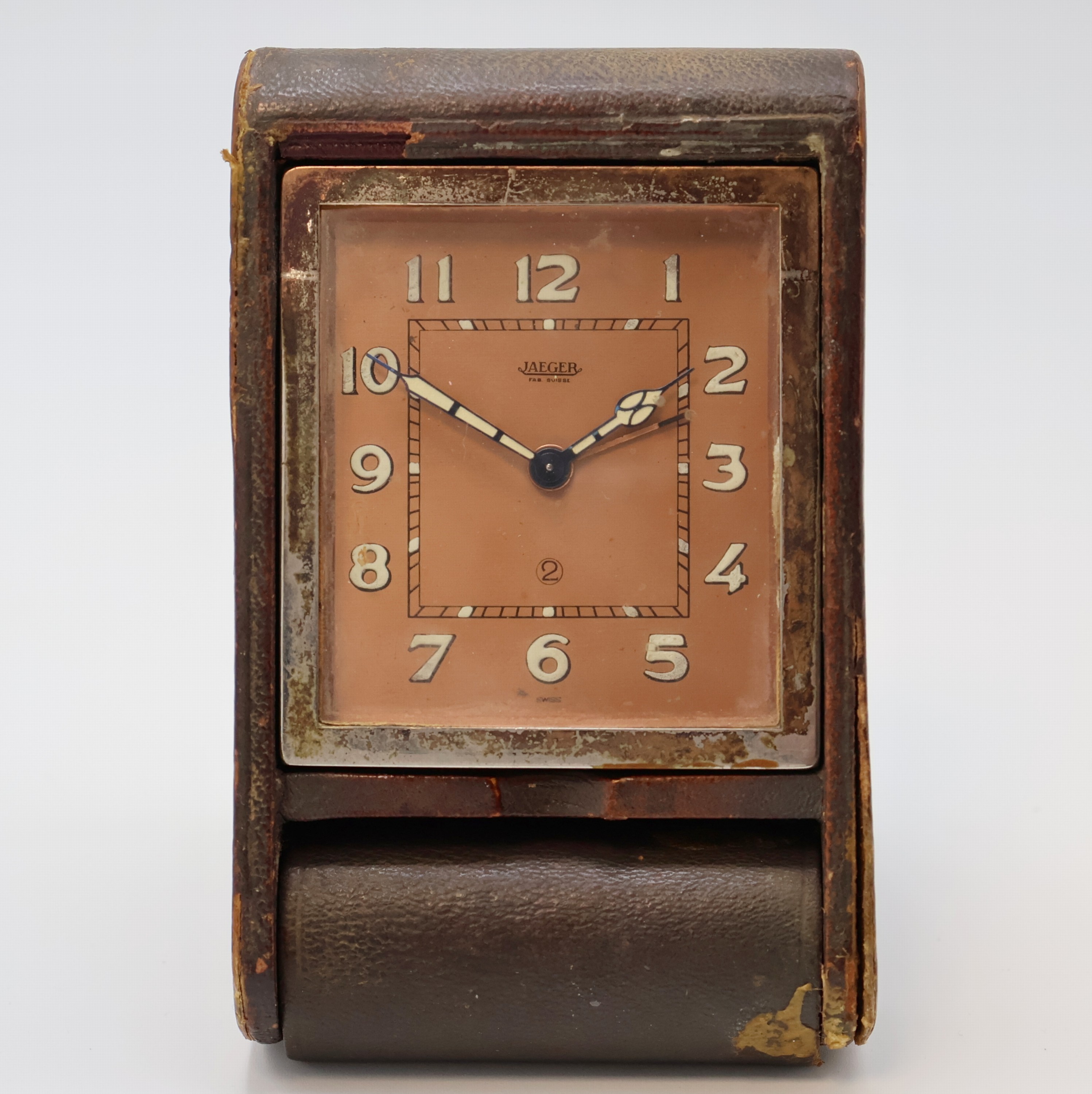 Image 26987107 - JAEGER 2-Tage Reisewecker, Schweiz um 1935, Leder-bezogenes Metall/Holz-Geh. teils zu ...