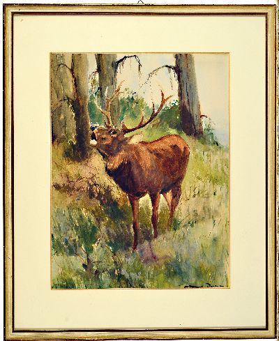 26987105k - Otto Dill, 1884 Neustadt-1957 Bad Dürkheim, röhrender Hirsch, Aquarell auf Papier, ...