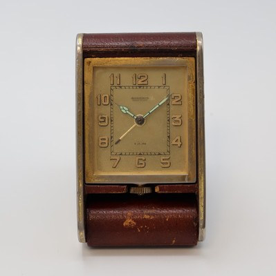 Image Jaeger-LeCoultre 8-Tage Reisewecker, Schweiz um 1935, Kronenaufzug, Leder-bezogenes ...