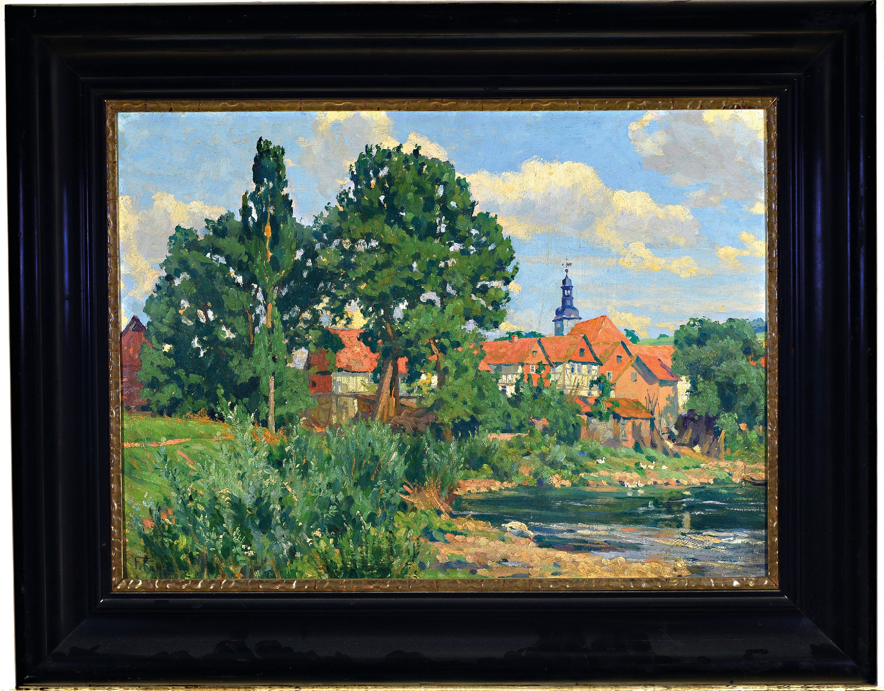 Detail k: Friedrich Fennel, 1872 - 1926, Willinghäuser Malerkolonie, Sommertag, Dorf in Hessen, um 1910, li. unten signiert, ca. 43 x 60 cm, Rahmen l. best.