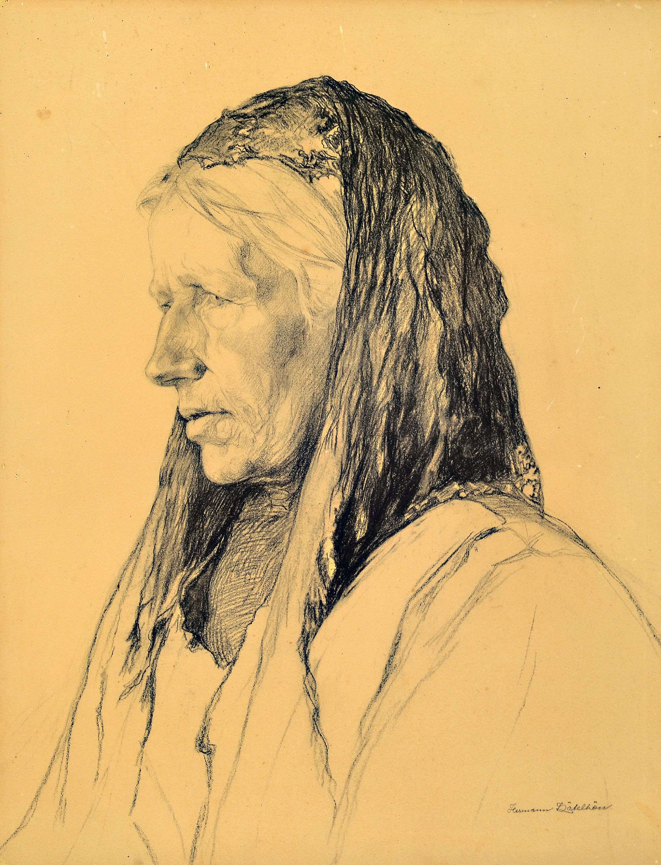 Hermann Kätelhön, 1884- 1940, Willinghäuser Malerkolonie, Lithografie, Schwälmerin, re. u. signiert, leicht gebräunt, min. fleckig, ca. 52 x 40 ...
