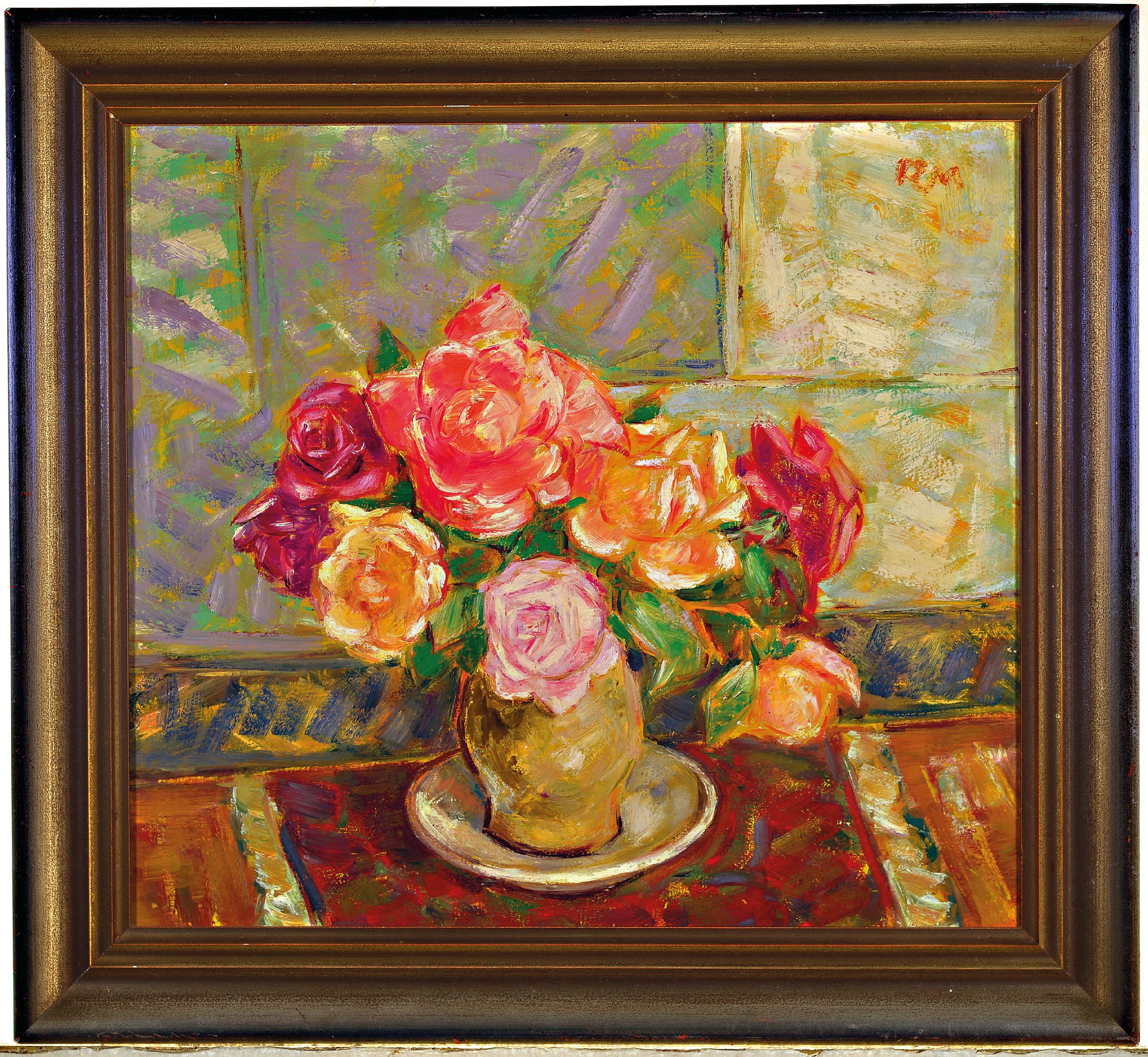 Detail k: Rolf Müller-Landau, 1903-1956 Bad Bergzabern, Stillleben mit Rosen, Öl/Lwd, rechts oben monogrammiert RM, rückseitig signiert und betitelt ...