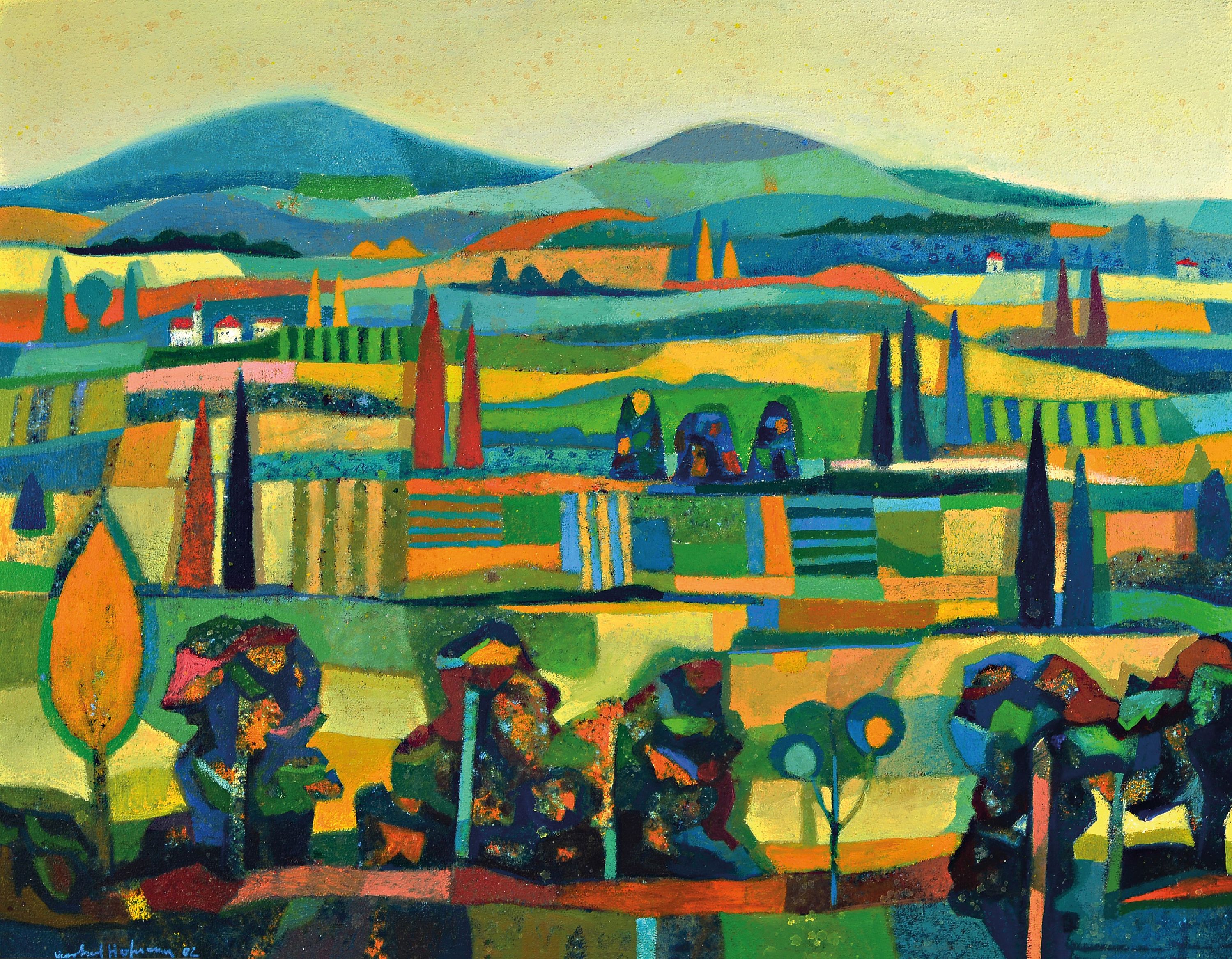 Image 26987261 - Gerhard Hofmann, geb. 1960 Worms, Landschaft in der Pfalz, Öl/Lwd, links unten signiert ...