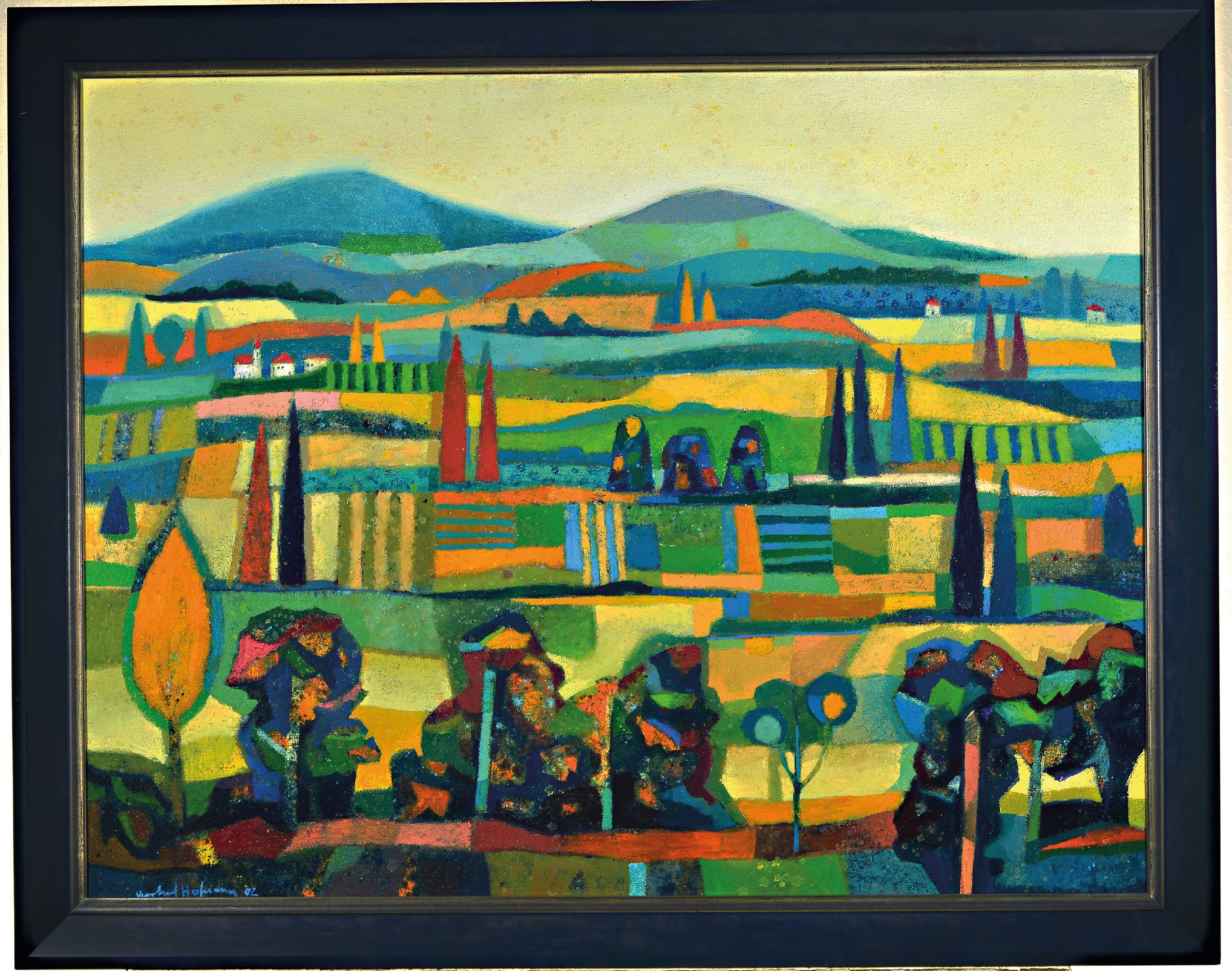 Detail k: Gerhard Hofmann, geb. 1960 Worms, Landschaft in der Pfalz, Öl/Lwd, links unten signiert und dat. 02, ca. 70x90cm, R. ca. 80x100cm