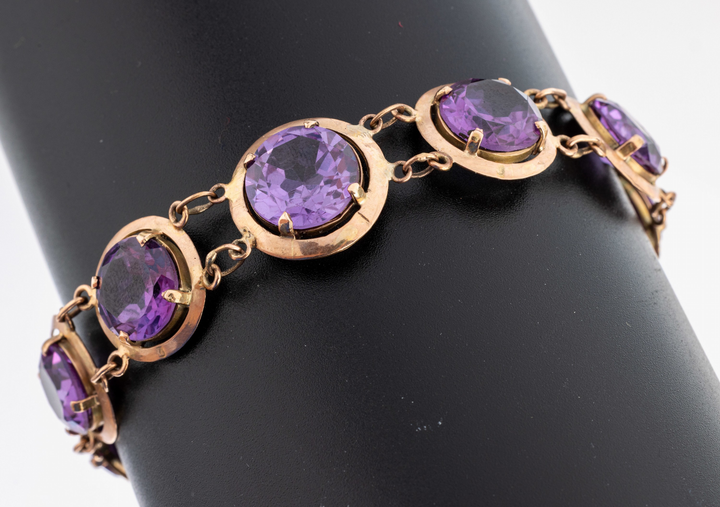 Image 26987394 - 14 kt Gold Farbstein-Armband, RG 585/000, 9rundfacett. synth. Korunde, 1 ...