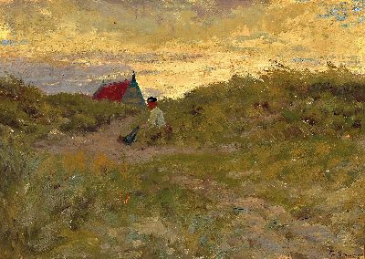 Image Friedrich Schwinge, 1852 - 1913 Hamburg, Fischer on SchierMonnikoog in the dunes, around ...