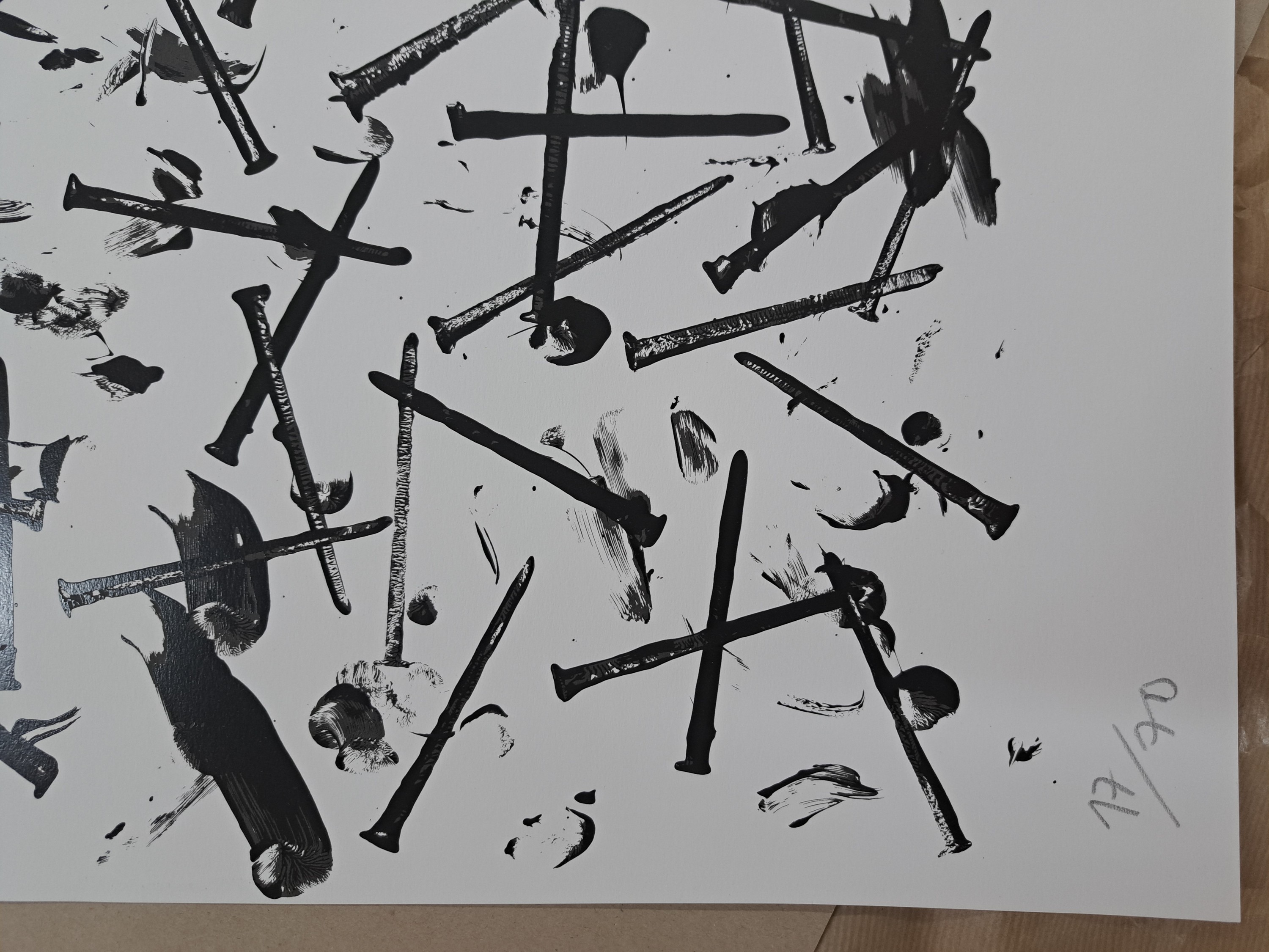 Detail a: Günther Uecker, 1930 Kuhlen-Wendorf-2025 Düsseldorf, Serigraphie, "Verletzungen" 1998, Ed. 17/70, handsigniert und datiert, Blatt 79x60 ...