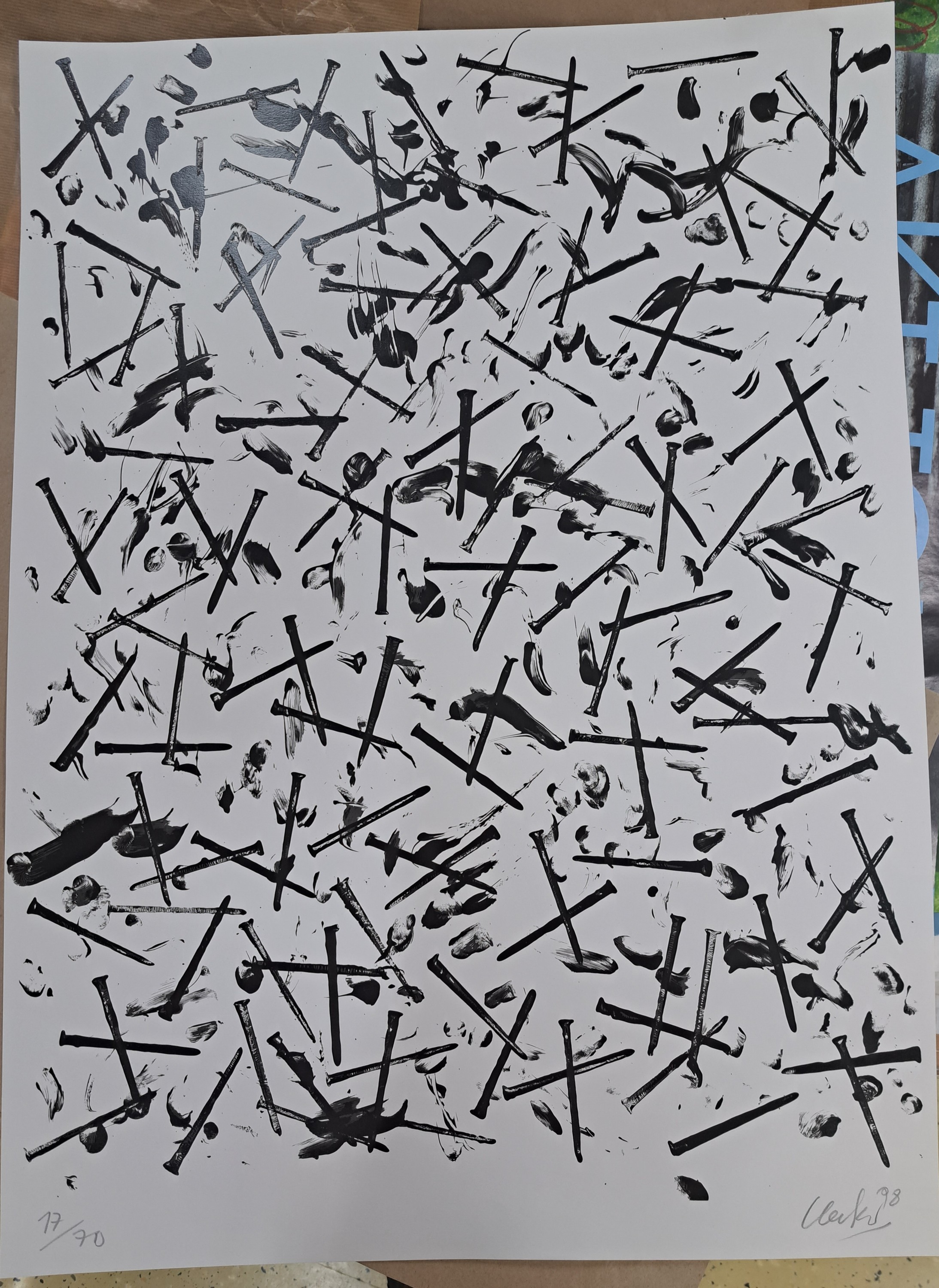 Detail c: Günther Uecker, 1930 Kuhlen-Wendorf-2025 Düsseldorf, Serigraphie, "Verletzungen" 1998, Ed. 17/70, handsigniert und datiert, Blatt 79x60 ...