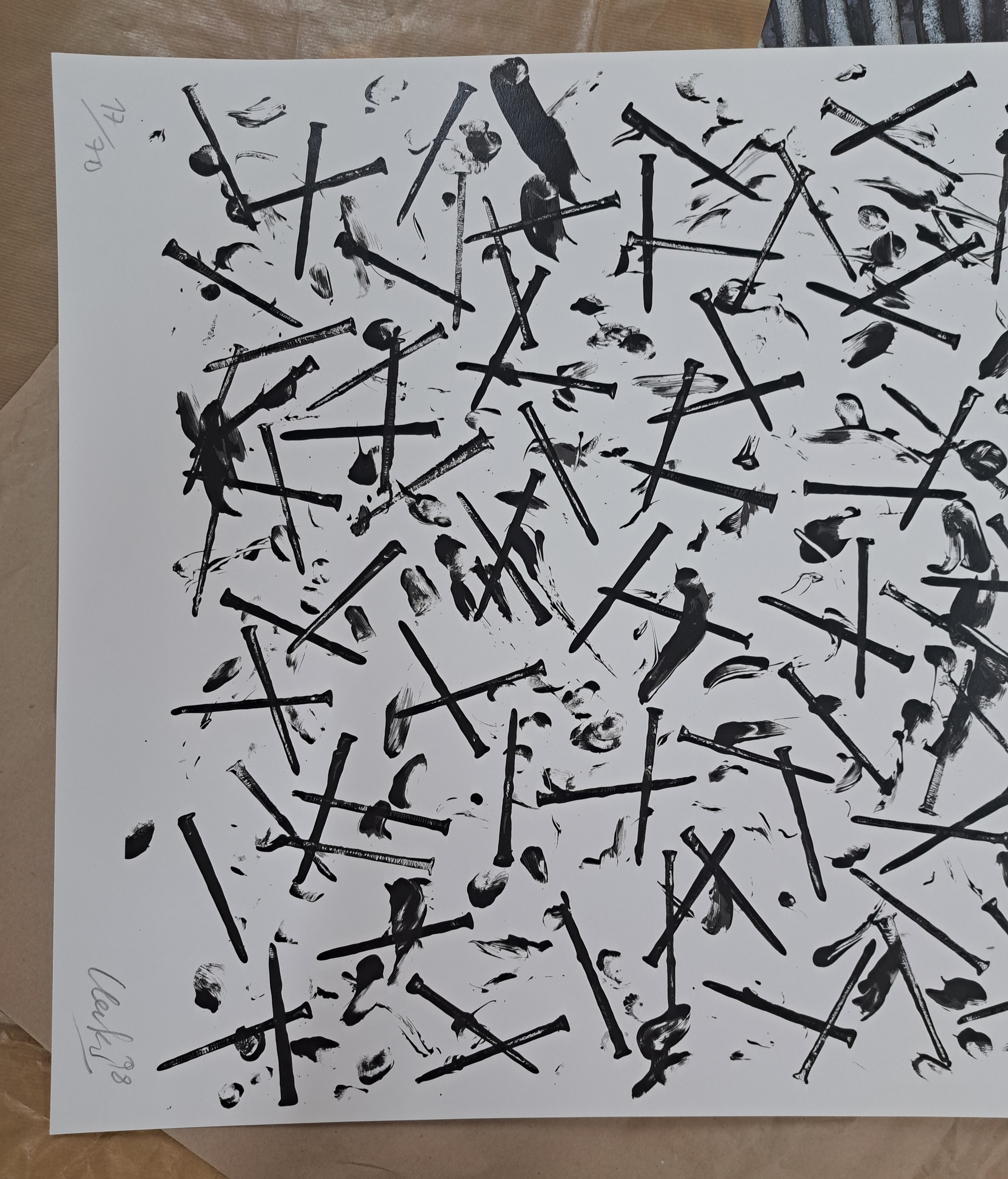 Detail e: Günther Uecker, 1930 Kuhlen-Wendorf-2025 Düsseldorf, Serigraphie, "Verletzungen" 1998, Ed. 17/70, handsigniert und datiert, Blatt 79x60 ...