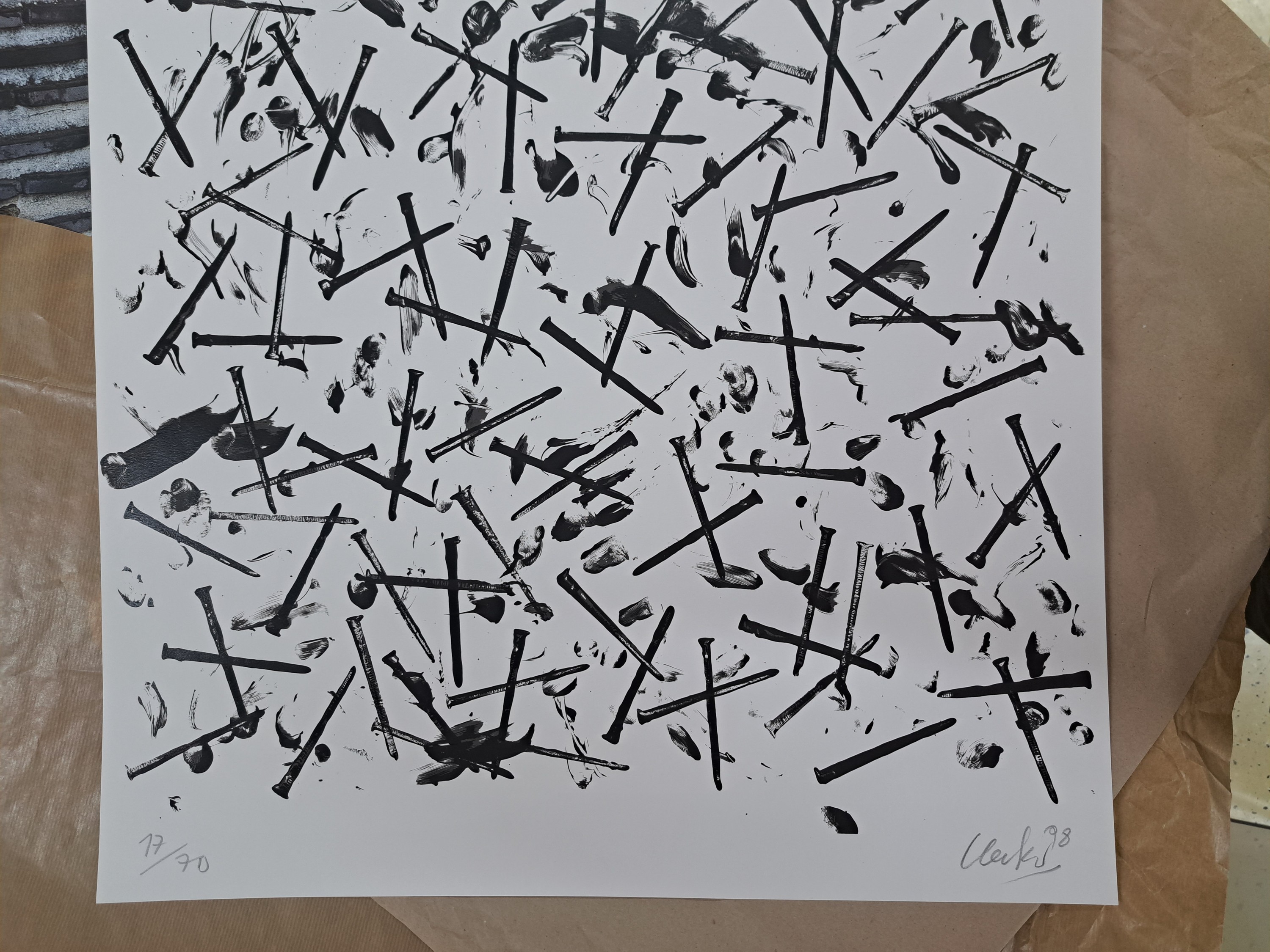 Detail f: Günther Uecker, 1930 Kuhlen-Wendorf-2025 Düsseldorf, Serigraphie, "Verletzungen" 1998, Ed. 17/70, handsigniert und datiert, Blatt 79x60 ...